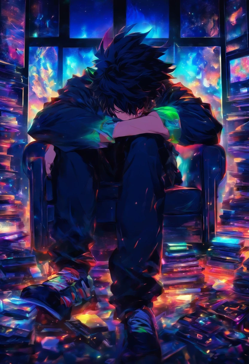 Juventude Masculina,com cabelo preto curto,Terno Preto,Sleep on the couch in the living room with your eyes closed,The background is the living room