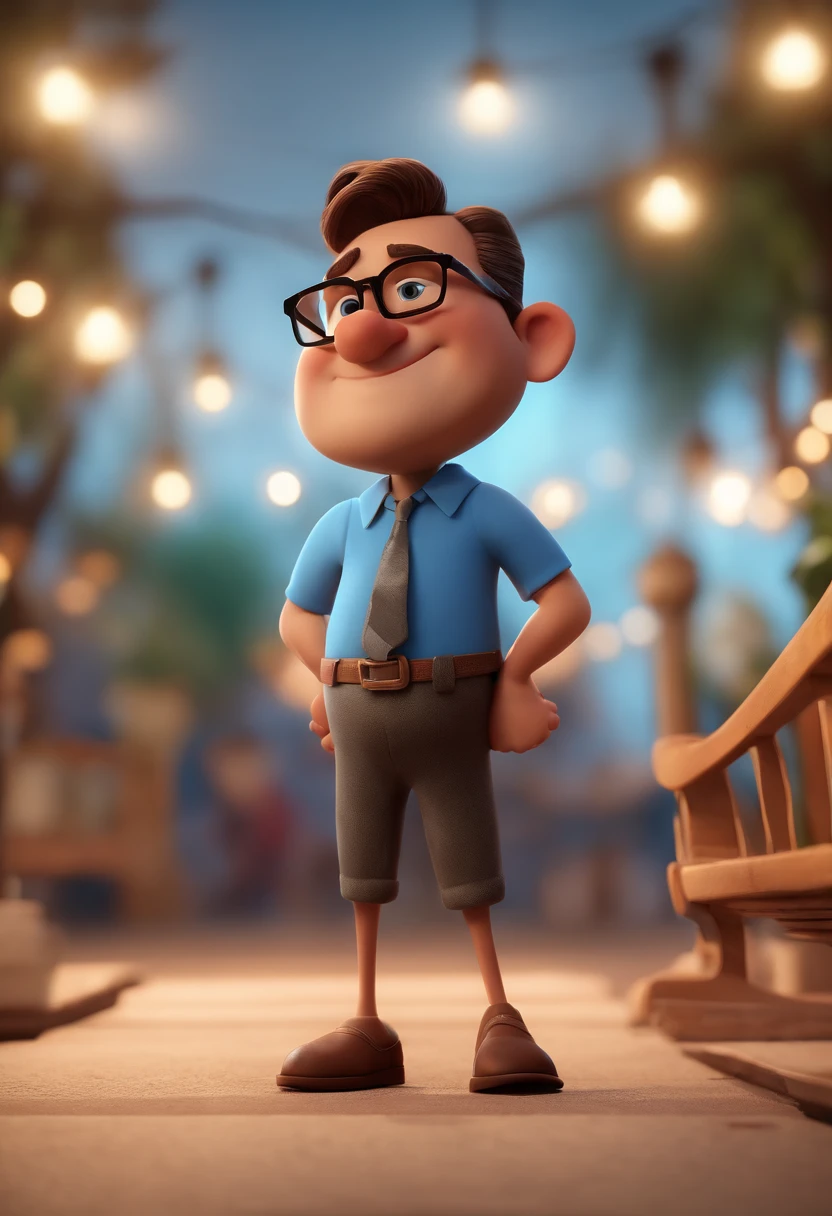 Cartoon character of a man with black glasses and a blue shirt, animation character, Caractere estilizado, animation style rendering, 3D estilizado, Arnold Maya render, 3 d render stylized, toon render keyshot, Personagem 3D, Personagem 3D, 3d rendering stylized, 3 d character render, personagem de desenho animado, Personagem de close up, Pose de personagem, (Estilo Pixar) (master part:1.2) (Bokeh) (best quality) (pele detalhada) (textura detalhada) (8k) (argila) (Cinematic lighting) (foco nítido