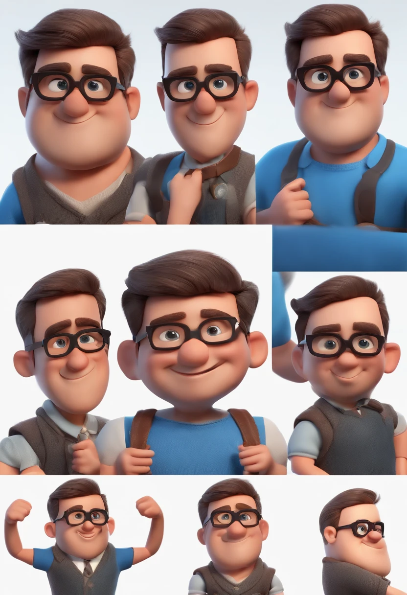 Cartoon character of a man with black glasses and a blue shirt, animation character, Caractere estilizado, animation style rendering, 3D estilizado, Arnold Maya render, 3 d render stylized, toon render keyshot, Personagem 3D, Personagem 3D, 3d rendering stylized, 3 d character render, personagem de desenho animado, Personagem de close up, Pose de personagem, (Estilo Pixar) (master part:1.2) (Bokeh) (best quality) (pele detalhada) (textura detalhada) (8k) (argila) (Cinematic lighting) (foco nítido