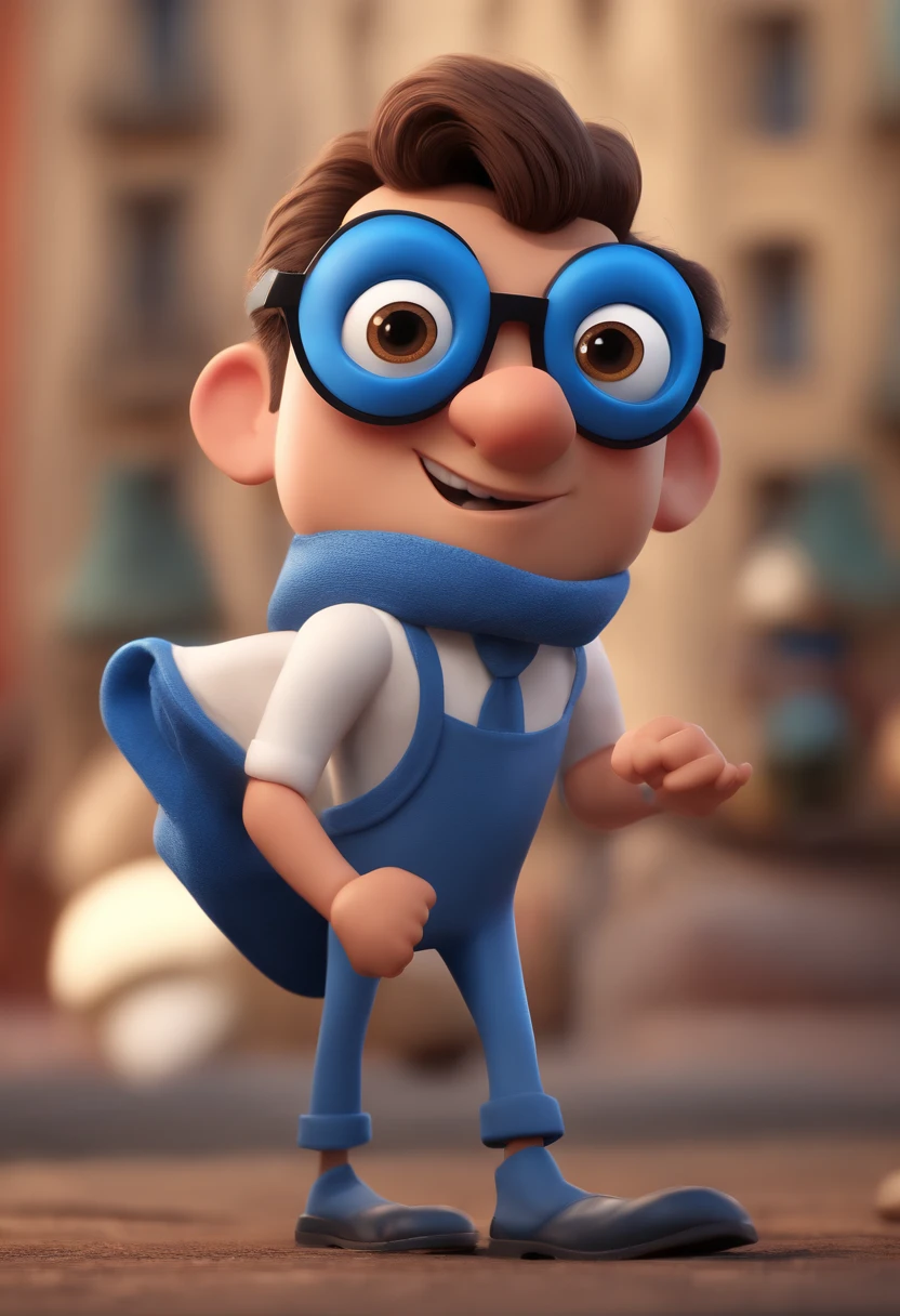 Cartoon character of a man with black glasses and a blue shirt, animation character, Caractere estilizado, animation style rendering, 3D estilizado, Arnold Maya render, 3 d render stylized, toon render keyshot, Personagem 3D, Personagem 3D, 3d rendering stylized, 3 d character render, personagem de desenho animado, Personagem de close up, Pose de personagem, (Estilo Pixar) (master part:1.2) (Bokeh) (best quality) (pele detalhada) (textura detalhada) (8k) (argila) (Cinematic lighting) (foco nítido