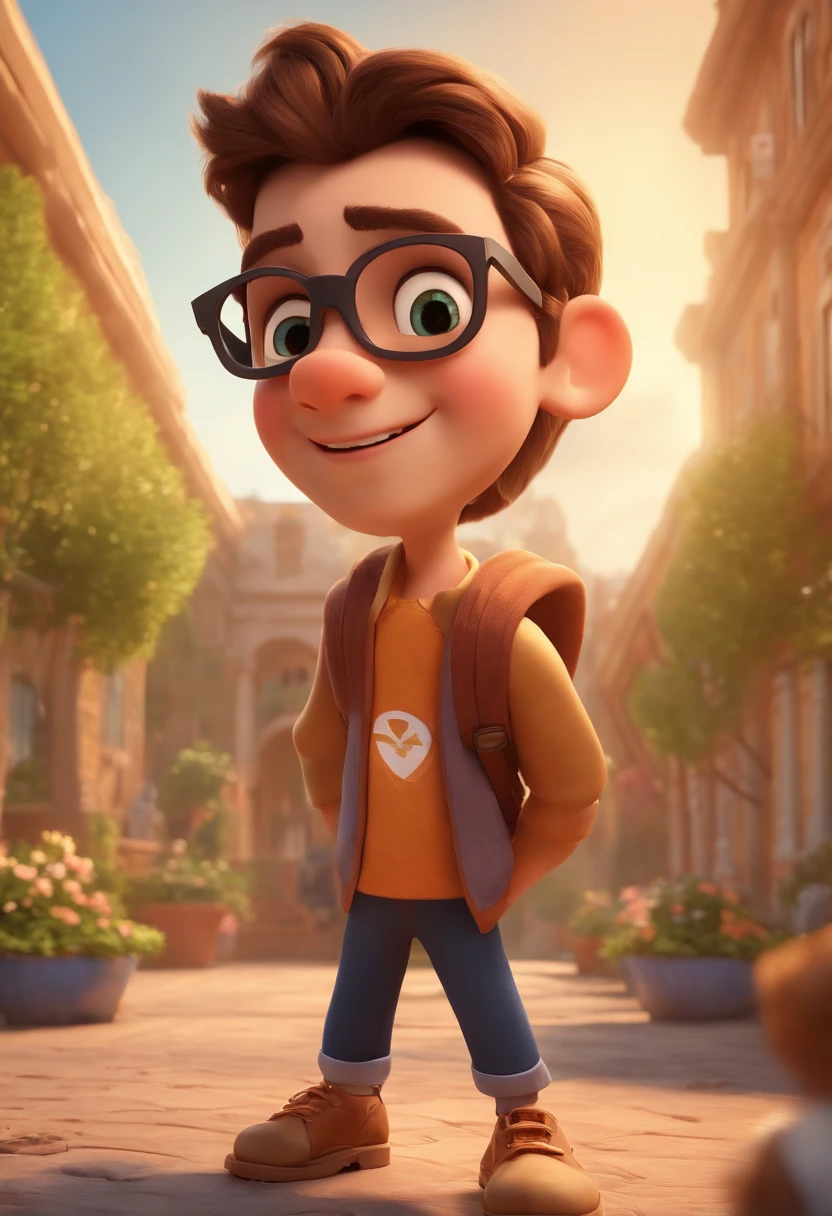 (best quality,4k,8k,highres,masterpiece:1.2),ultra-detailed,(realistic,photorealistic,photo-realistic:1.37),brightly lit
A boy in a Pixar-style video for a YouTube story, the little allabester, is the main character. He is the leader of the class, outgoing, playful, and stands up for a lot of things. The boy has big bright eyes, a mischievous smile, and a confident posture. He has messy brown hair and wears a colorful outfit with a superhero emblem on his chest. His clothes have a slight shine to them, resembling a combination of classic animation and modern digital rendering. The background depicts a vibrant school setting with other children playing and studying in the background. The scene is illuminated with bright sunlight, casting soft shadows on the ground. The overall color tone is warm and lively, with a slight nostalgic touch. The image should have a sense of depth and perspective, as if the viewer is watching a scene from an animated movie.
