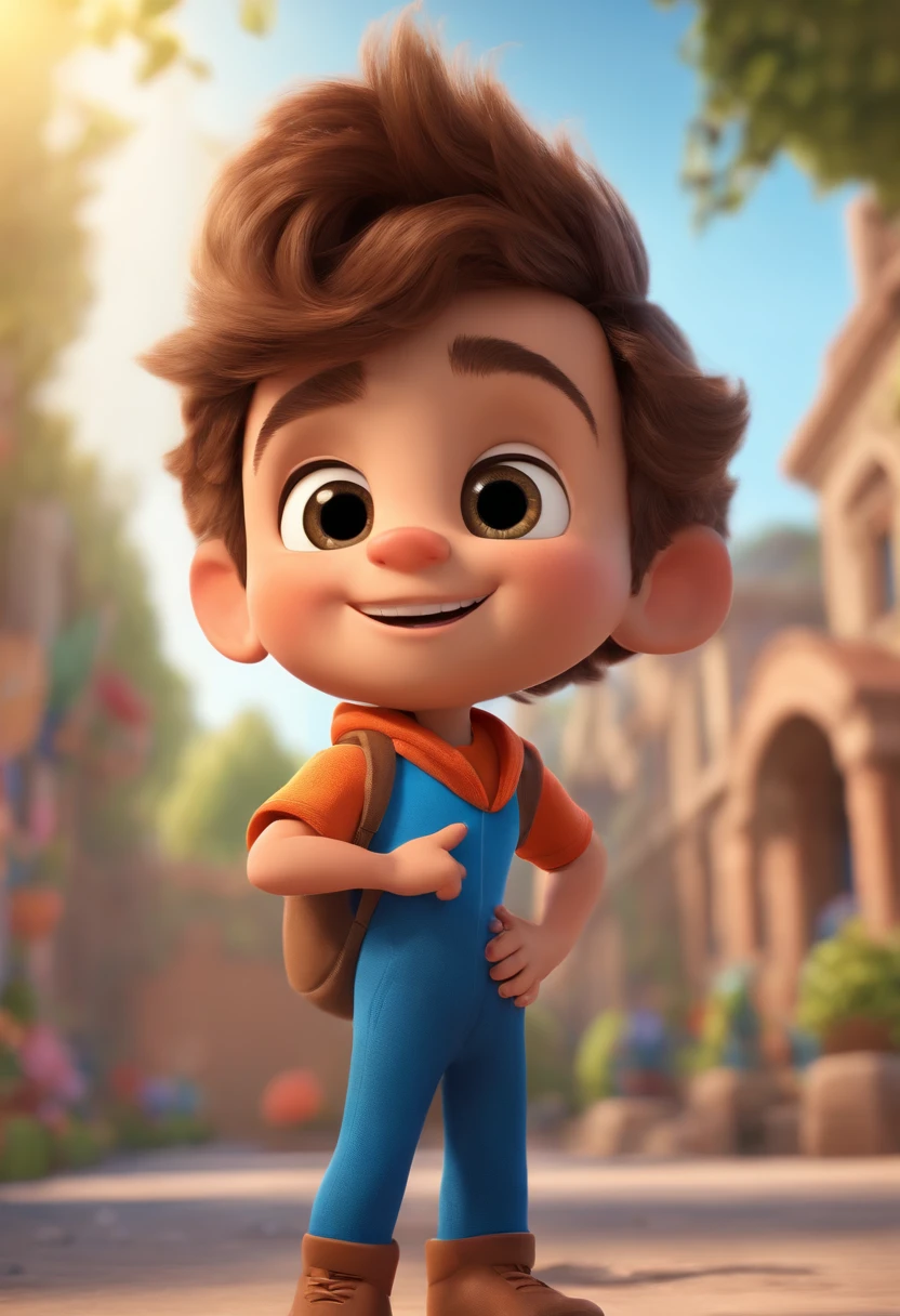 (best quality,4k,8k,highres,masterpiece:1.2),ultra-detailed,(realistic,photorealistic,photo-realistic:1.37),brightly lit
A boy in a Pixar-style video for a YouTube story, the little allabester, is the main character. He is the leader of the class, outgoing, playful, and stands up for a lot of things. The boy has big bright eyes, a mischievous smile, and a confident posture. He has messy brown hair and wears a colorful outfit with a superhero emblem on his chest. His clothes have a slight shine to them, resembling a combination of classic animation and modern digital rendering. The background depicts a vibrant school setting with other children playing and studying in the background. The scene is illuminated with bright sunlight, casting soft shadows on the ground. The overall color tone is warm and lively, with a slight nostalgic touch. The image should have a sense of depth and perspective, as if the viewer is watching a scene from an animated movie.