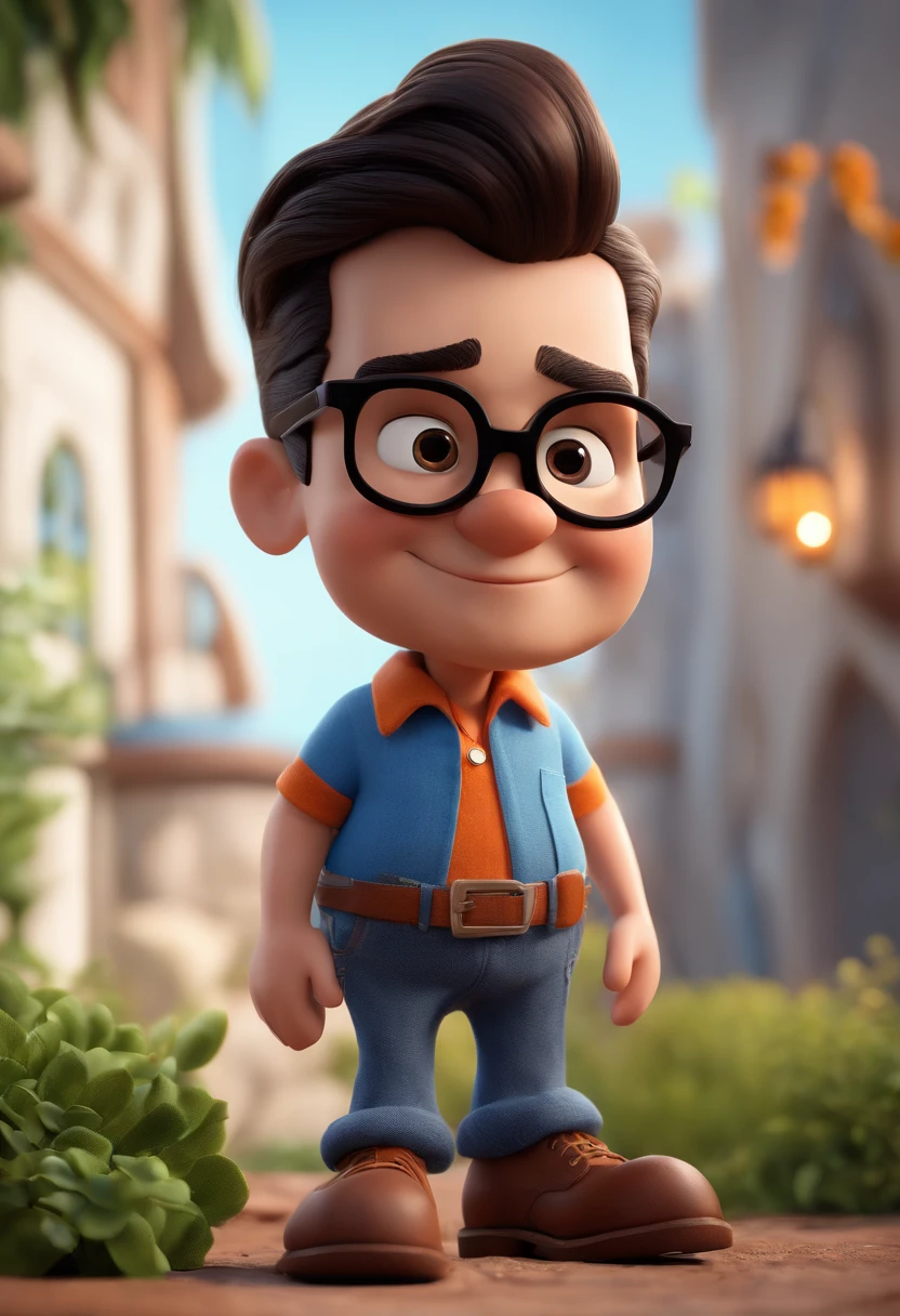 Cartoon character of a man with black glasses and a blue shirt, animation character, Caractere estilizado, animation style rendering, 3D estilizado, Arnold Maya render, 3 d render stylized, toon render keyshot, Personagem 3D, Personagem 3D, 3d rendering stylized, 3 d character render, personagem de desenho animado, Personagem de close up, Pose de personagem, (Estilo Pixar) (master part:1.2) (Bokeh) (best quality) (pele detalhada) (textura detalhada) (8k) (argila) (Cinematic lighting) (foco nítido