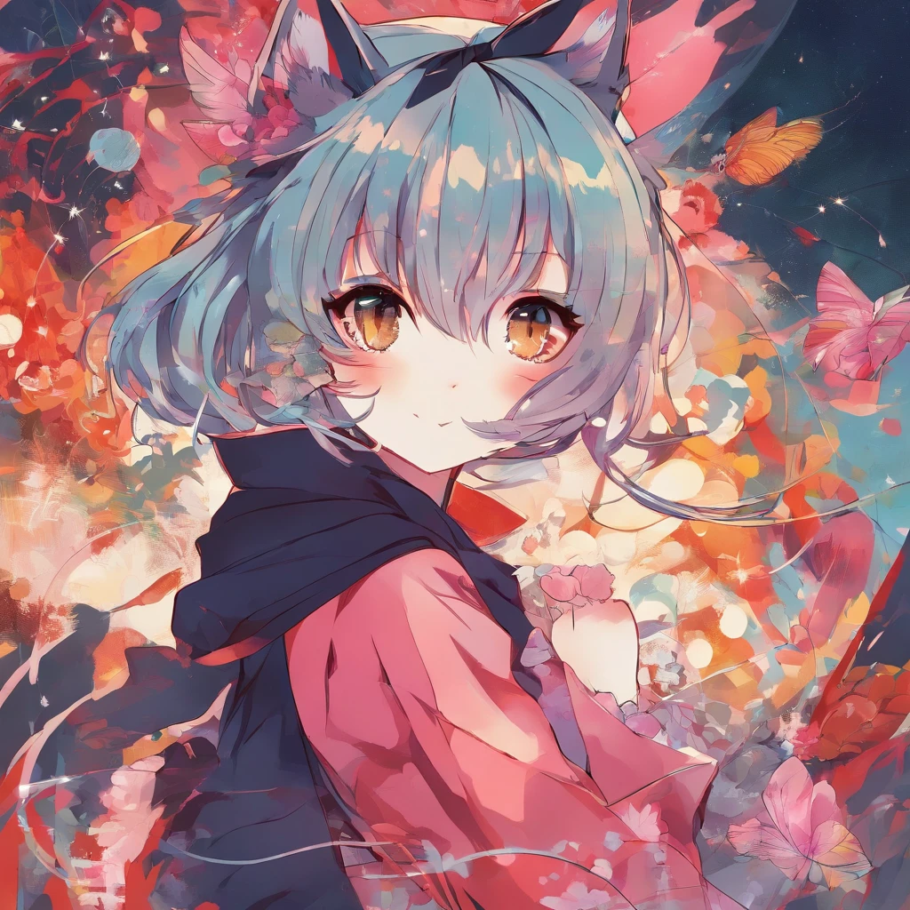 Cat girl, bright tones, lights, masterpiece, rich background.