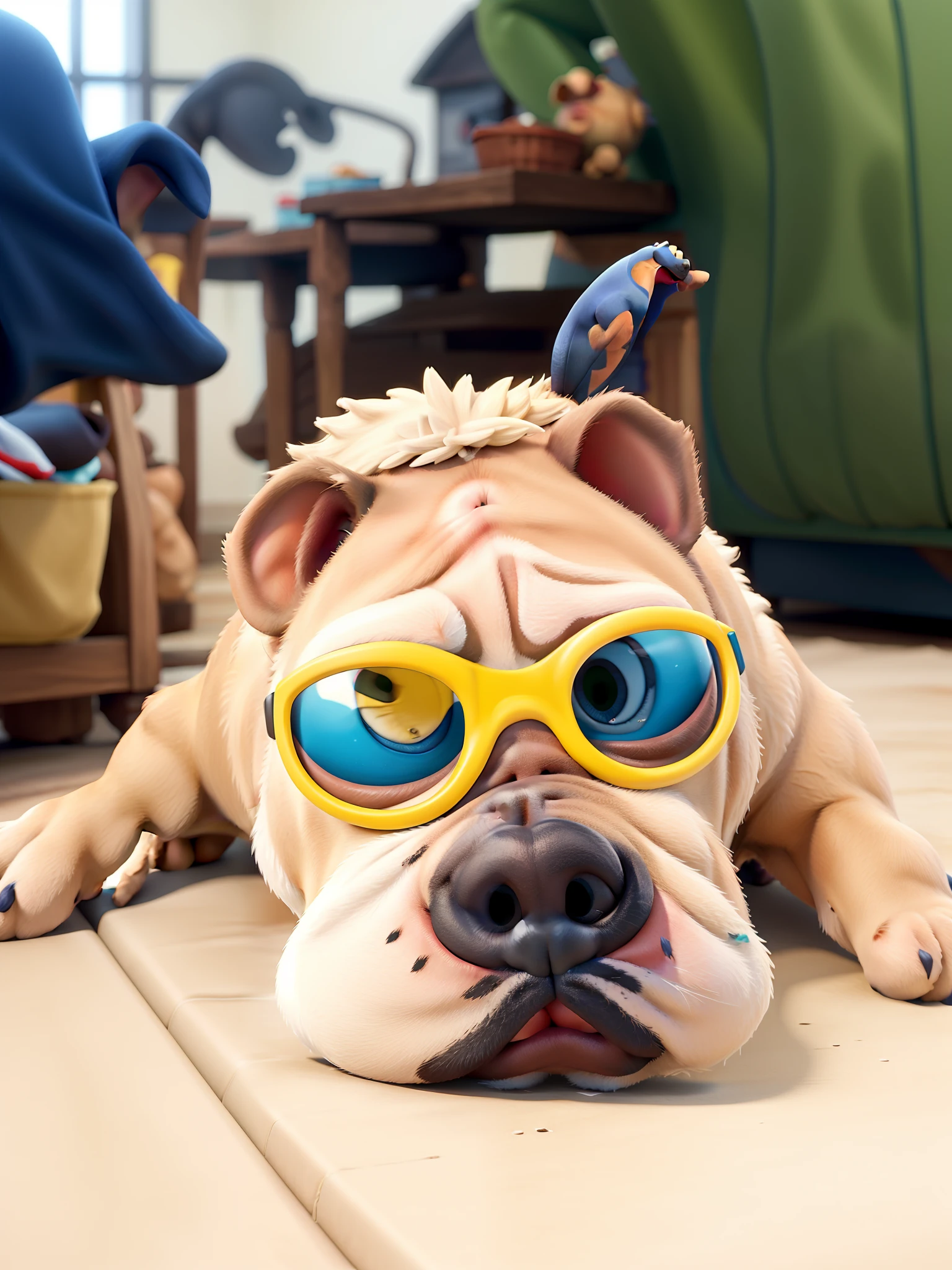 Bulldog estilo Disney pixar, com o titulo