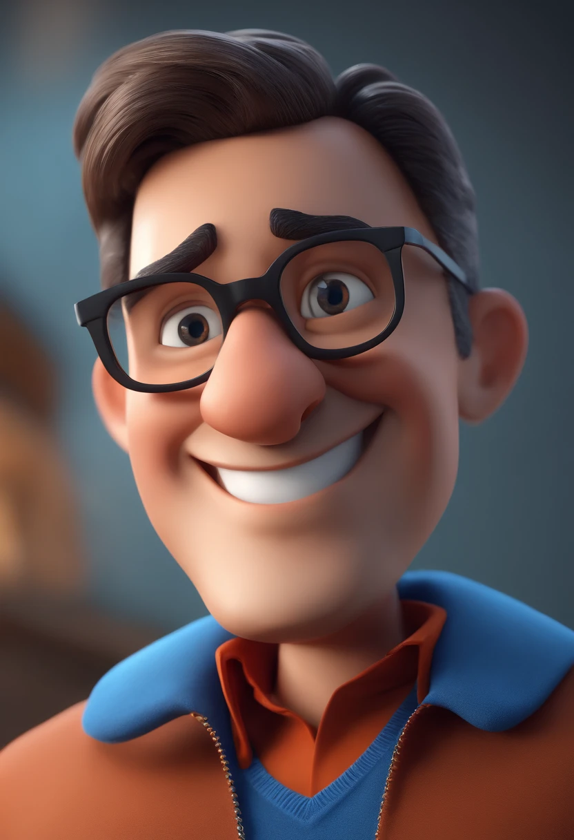 Cartoon character of a man with black glasses and a blue shirt, animation character, Caractere estilizado, animation style rendering, 3D estilizado, Arnold Maya render, 3 d render stylized, toon render keyshot, Personagem 3D, Personagem 3D, 3d rendering stylized, 3 d character render, personagem de desenho animado, Personagem de close up, Pose de personagem, (Estilo Pixar) (master part:1.2) (Bokeh) (best quality) (pele detalhada) (textura detalhada) (8k) (argila) (Cinematic lighting) (foco nítido