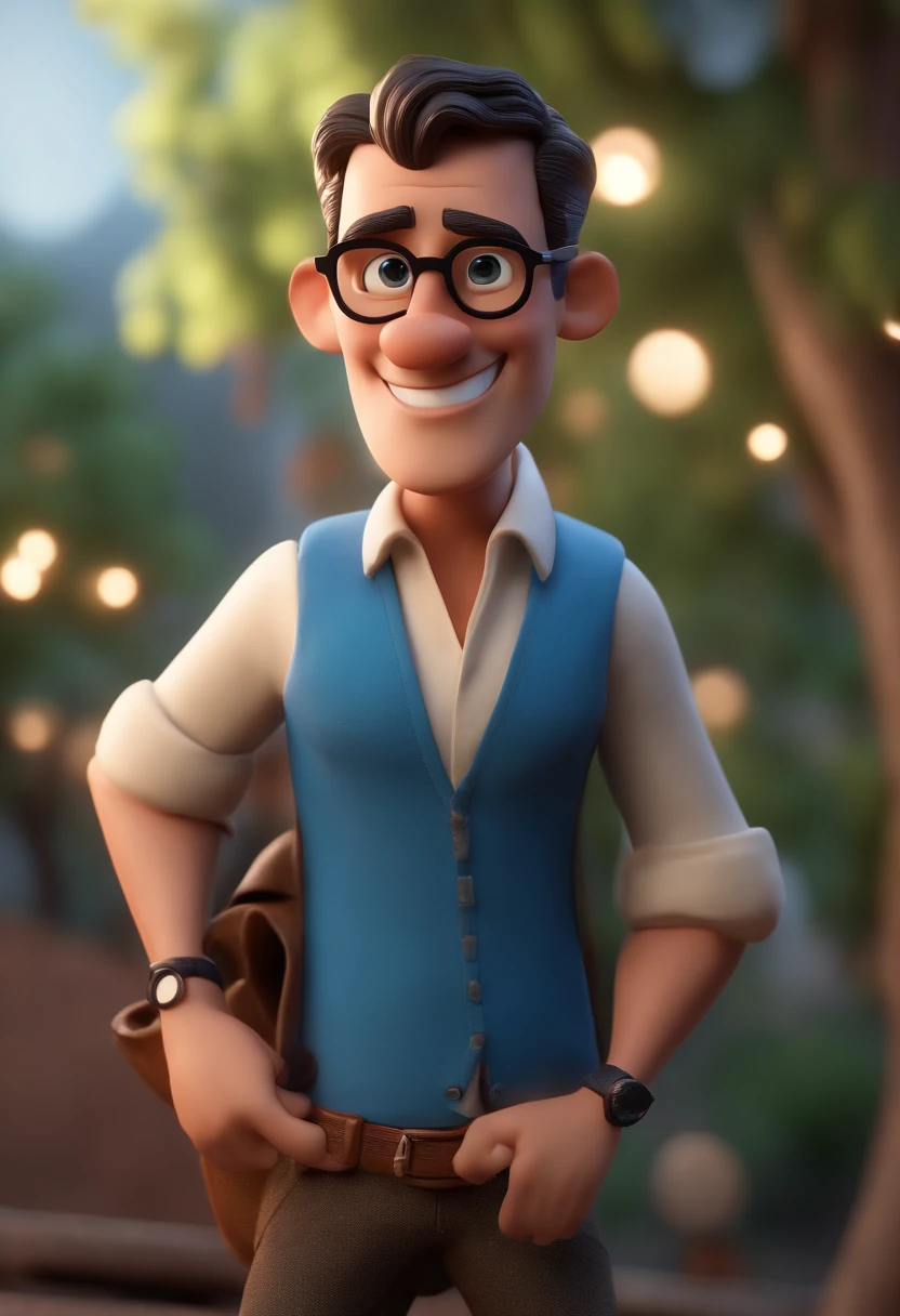 Cartoon character of a man with black glasses and a blue shirt, animation character, Caractere estilizado, animation style rendering, 3D estilizado, Arnold Maya render, 3 d render stylized, toon render keyshot, Personagem 3D, Personagem 3D, 3d rendering stylized, 3 d character render, personagem de desenho animado, Personagem de close up, Pose de personagem, (Estilo Pixar) (master part:1.2) (Bokeh) (best quality) (pele detalhada) (textura detalhada) (8k) (argila) (Cinematic lighting) (foco nítido