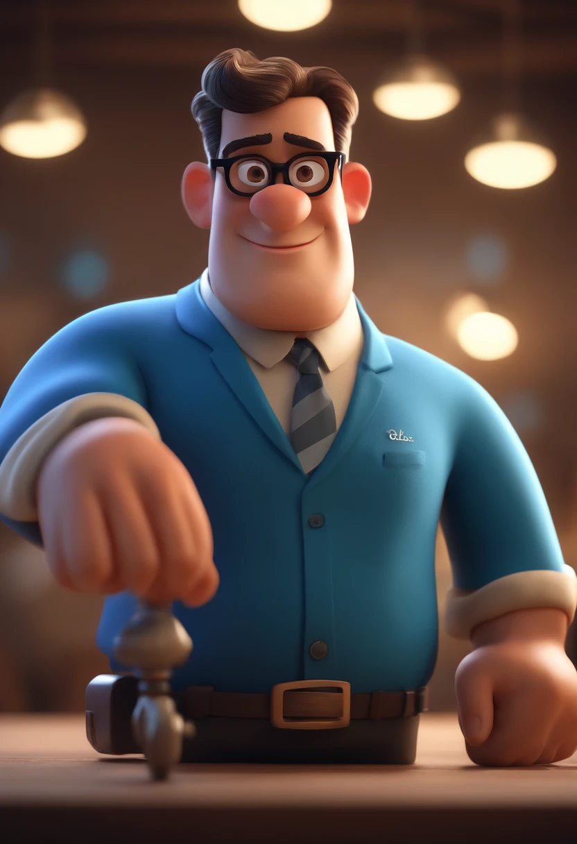 Cartoon character of a man with black glasses and a blue shirt, animation character, Caractere estilizado, animation style rendering, 3D estilizado, Arnold Maya render, 3 d render stylized, toon render keyshot, Personagem 3D, Personagem 3D, 3d rendering stylized, 3 d character render, personagem de desenho animado, Personagem de close up, Pose de personagem, (Estilo Pixar) (master part:1.2) (Bokeh) (best quality) (pele detalhada) (textura detalhada) (8k) (argila) (Cinematic lighting) (foco nítido