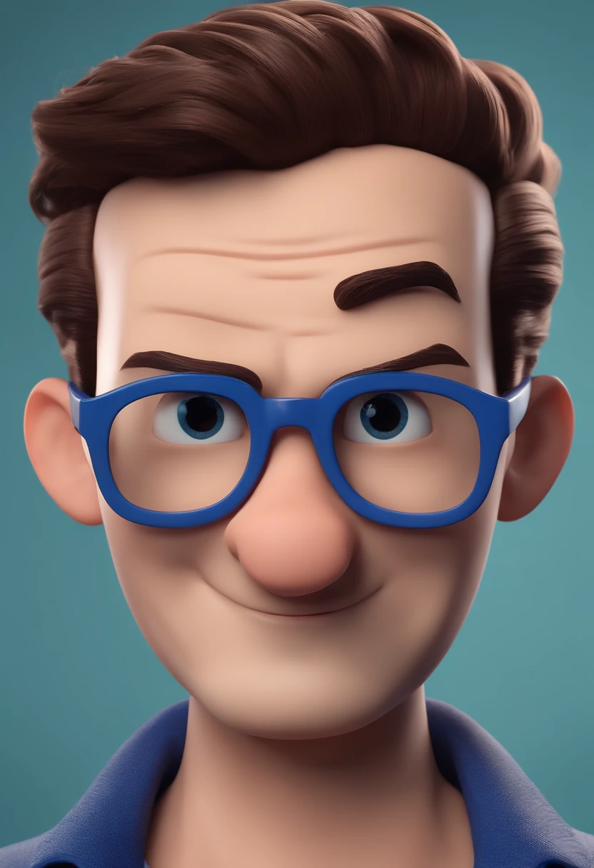 Cartoon character of a man with black glasses and a blue shirt, animation character, Caractere estilizado, animation style rendering, 3D estilizado, Arnold Maya render, 3 d render stylized, toon render keyshot, Personagem 3D, Personagem 3D, 3d rendering stylized, 3 d character render, personagem de desenho animado, Personagem de close up, Pose de personagem, (Estilo Pixar) (master part:1.2) (Bokeh) (best quality) (pele detalhada) (textura detalhada) (8k) (argila) (Cinematic lighting) (foco nítido