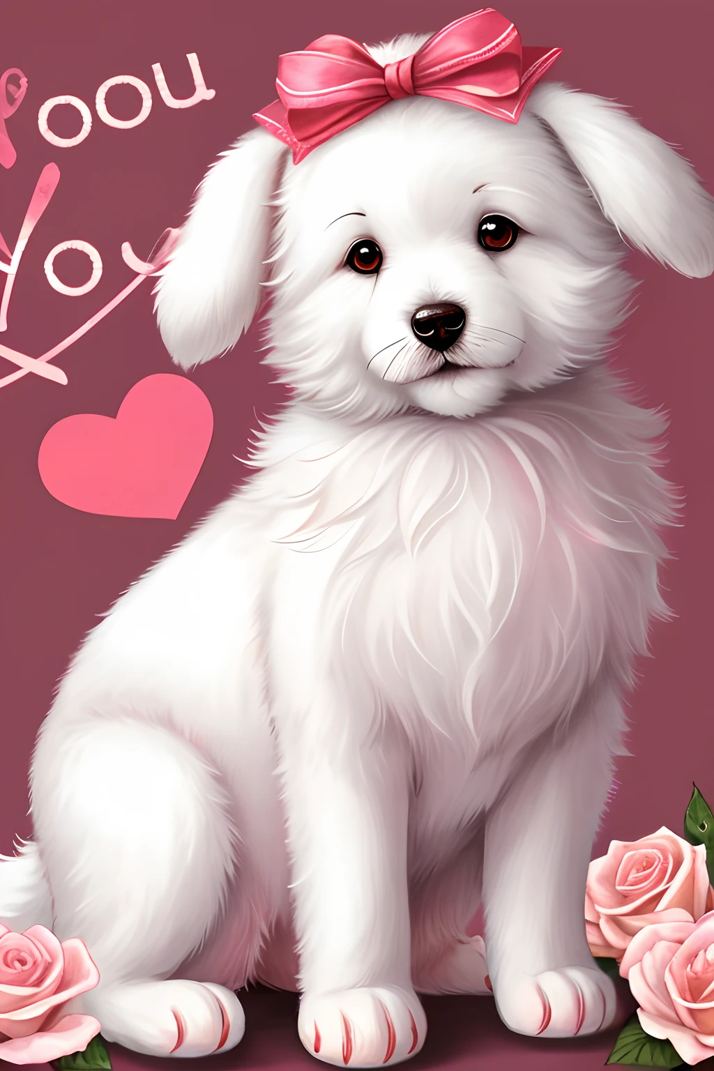 Very fuzzy stuffed dog, carismatic,branco ou rosa,with message love you