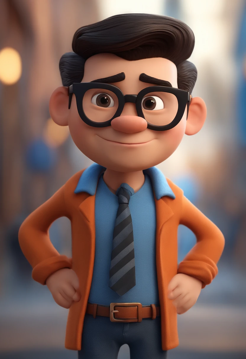 Cartoon character of a man with black glasses and a blue shirt, animation character, Caractere estilizado, animation style rendering, 3D estilizado, Arnold Maya render, 3 d render stylized, toon render keyshot, Personagem 3D, Personagem 3D, 3d rendering stylized, 3 d character render, personagem de desenho animado, Personagem de close up, Pose de personagem, (Estilo Pixar) (master part:1.2) (Bokeh) (best quality) (pele detalhada) (textura detalhada) (8k) (argila) (Cinematic lighting) (foco nítido