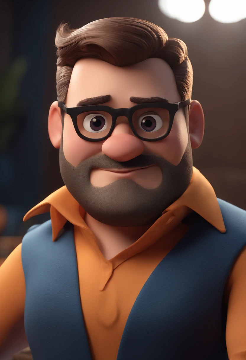 Cartoon character of a man with black glasses and a blue shirt, animation character, Caractere estilizado, animation style rendering, 3D estilizado, Arnold Maya render, 3 d render stylized, toon render keyshot, Personagem 3D, Personagem 3D, 3d rendering stylized, 3 d character render, personagem de desenho animado, Personagem de close up, Pose de personagem, (Estilo Pixar) (master part:1.2) (Bokeh) (best quality) (pele detalhada) (textura detalhada) (8k) (argila) (Cinematic lighting) (foco nítido