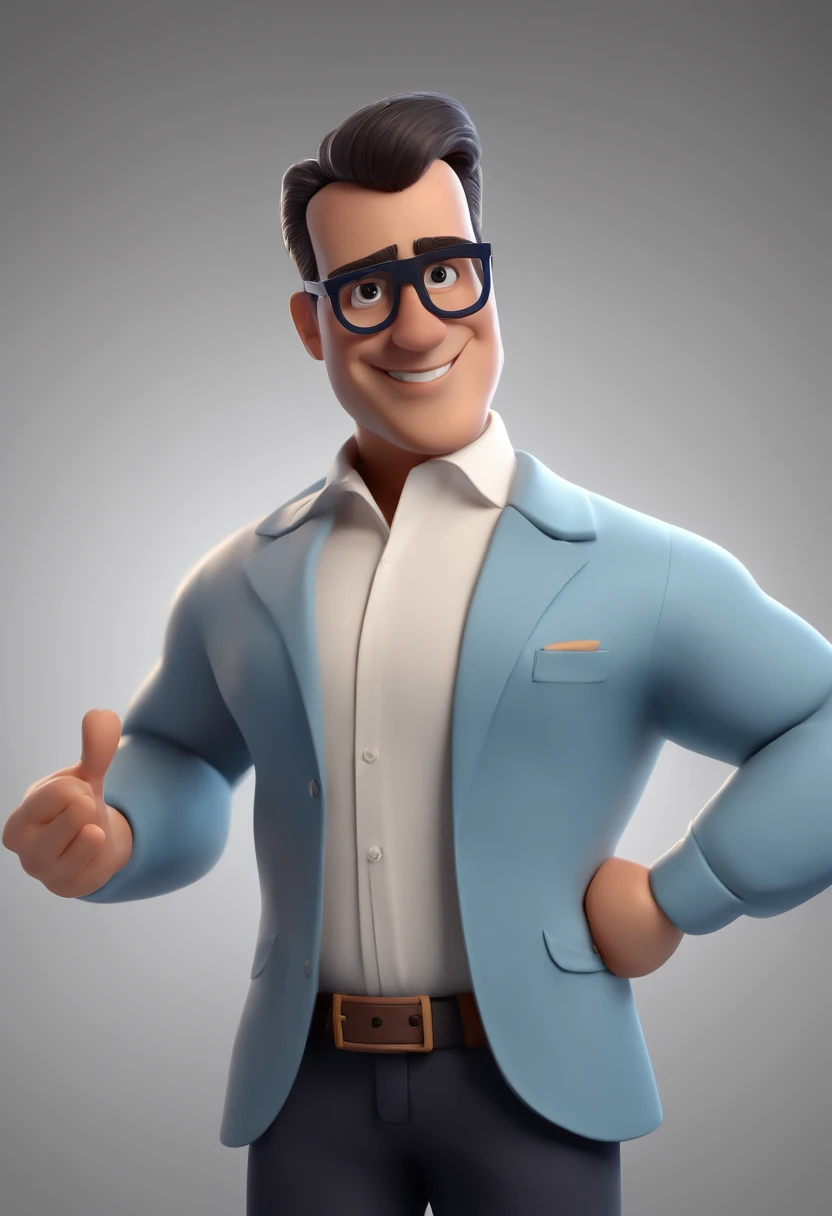 Cartoon character of a man with black glasses and a blue shirt, animation character, Caractere estilizado, animation style rendering, 3D estilizado, Arnold Maya render, 3 d render stylized, toon render keyshot, Personagem 3D, Personagem 3D, 3d rendering stylized, 3 d character render, personagem de desenho animado, Personagem de close up, Pose de personagem, (Estilo Pixar) (master part:1.2) (Bokeh) (best quality) (pele detalhada) (textura detalhada) (8k) (argila) (Cinematic lighting) (foco nítido