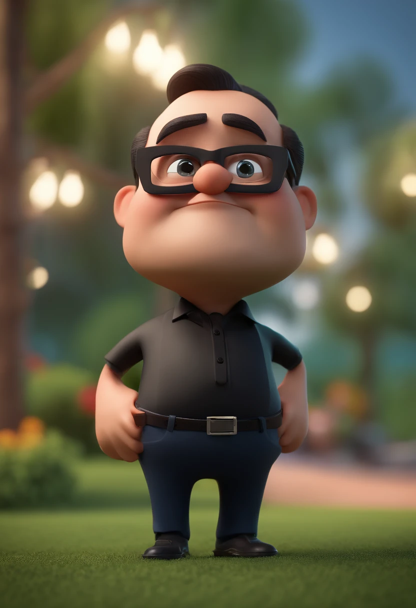 Cartoon character of a man with black glasses and a black shirt, animation character, Caractere estilizado, animation style rendering, 3D estilizado, Felipe Lence render, 3 d render stylized, toon render keyshot, Personagem 3D, Personagem 3D, 3d rendering stylized, 3 d character render, personagem de desenho animado, Personagem de close up, Pose de personagem, (Estilo Pixar) (master part:1.2) (Bokeh) (best quality) (pele detalhada) (textura detalhada) (8k) (argila) (Cinematic lighting) (foco nítido