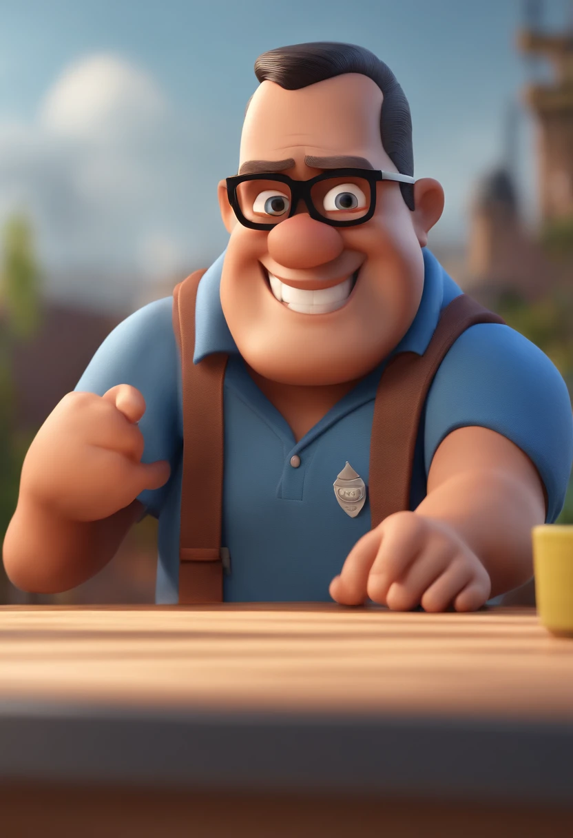 Cartoon character of a man with black glasses and a blue shirt, animation character, Caractere estilizado, animation style rendering, 3D estilizado, Arnold Maya render, 3 d render stylized, toon render keyshot, Personagem 3D, Personagem 3D, 3d rendering stylized, 3 d character render, personagem de desenho animado, Personagem de close up, Pose de personagem, (Estilo Pixar) (master part:1.2) (Bokeh) (best quality) (pele detalhada) (textura detalhada) (8k) (argila) (Cinematic lighting) (foco nítido