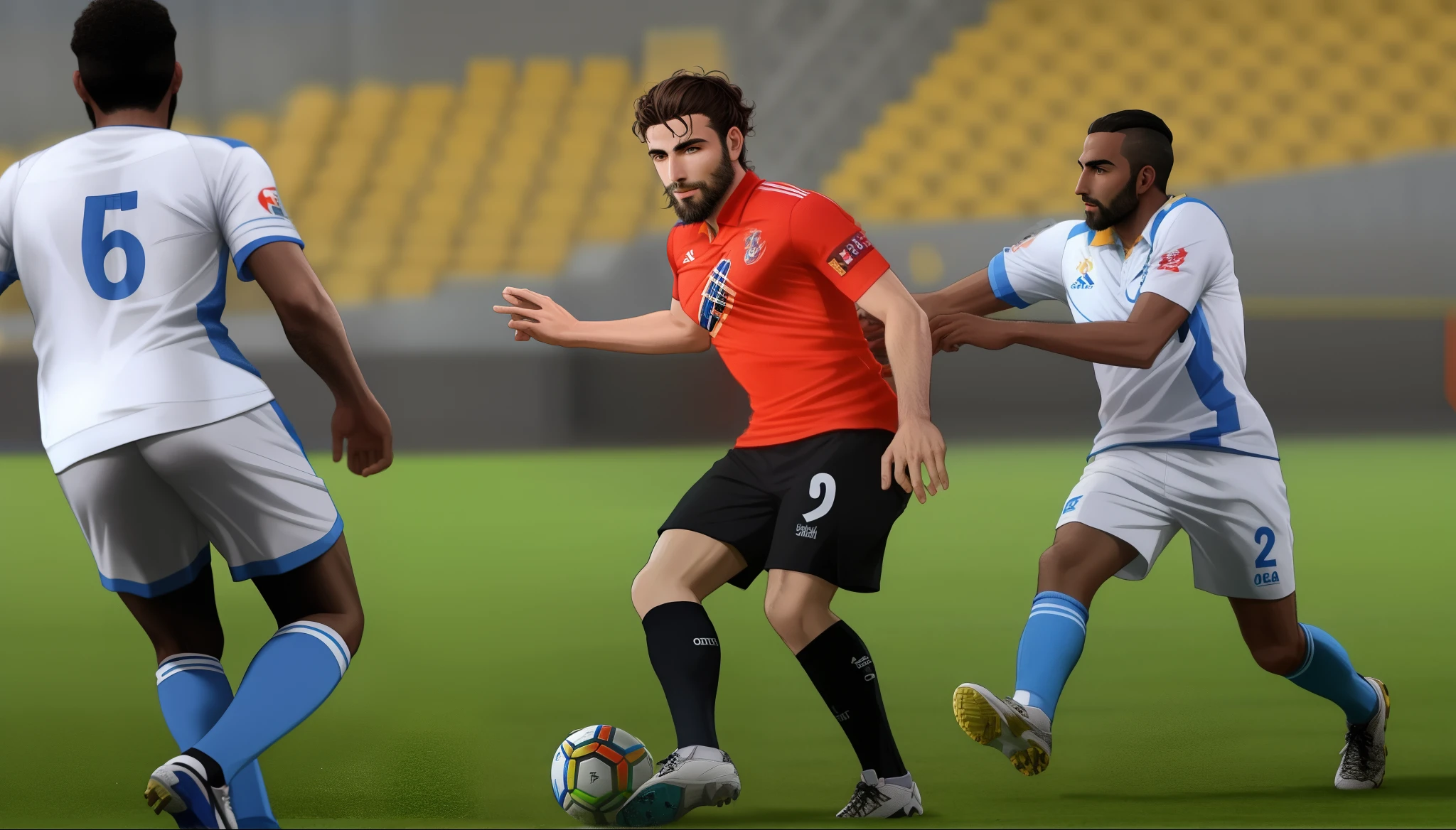 Professional footballer for Apoel Nicosia, from Cyprus, Stathis Aloneftis does not play ball, hair with curls and beard. Realistic