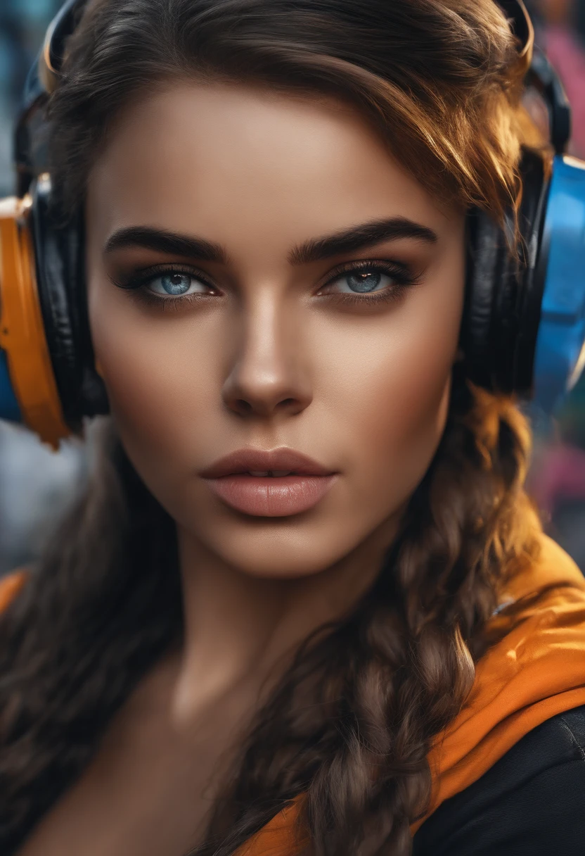 (best quality), master part, extremely detailed uniform CG 8K illustration, alta cor, extremely high color saturation, todas as cores aprofundadas, pintar, arte do grafite, Center Composition, luz e sombra extremamente detalhadas, muro de grafite, parede pintada brilhante, 1 menina graffiti 1 menina olhando para a parede, rosto e olhos extremamente detalhados, medium-length hair, Sportswear, nuvens coloridas