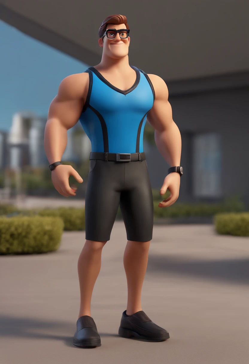 Cartoon character of a man wearing black glasses and a blue shirt, um personagem animado, Caractere estilizado, animation style rendering, 3D estilizado, Arnold Maya render, 3 d render stylized, toon render keyshot, Personagem 3D, Personagem 3D, 3d rendering stylized, 3 d character render, personagem de desenho animado, Personagem de close up, Pose de personagem, (Estilo Pixar) (master part:1.2) (Bokeh) (best quality) (pele detalhada) (textura detalhada) (8k) (argila) (Cinematic lighting) (foco nítido，Senta e vaza a parte superior do corpo