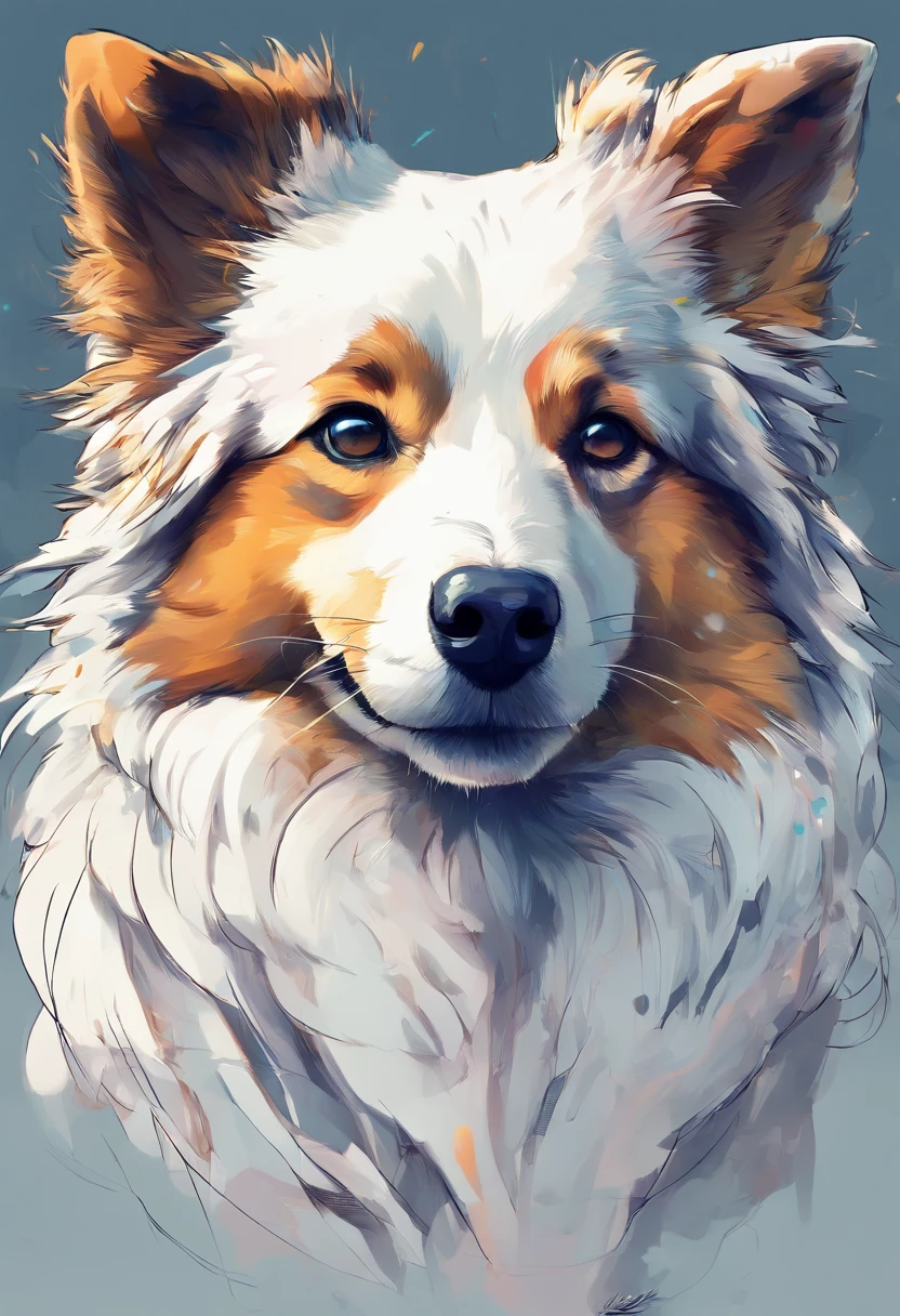 Splash Art, Shetland Shetland Shepherd Dog, ((White background)), Piercing eyes, epic instagram, art stations, Color paint splash style, outlines, Ultra detailed intricately detailed , Illusion Engine, Fantastical, intricate detailes, Splash Screen, Complementary color scheme,