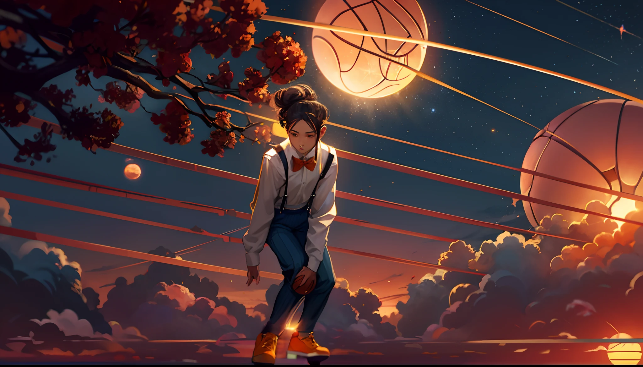 the sunset，eventide，middle parted hairstyle，Suspenders，Left-handed basketball，meteors（Swipe left），Lychee tree，Five fingers clear，Two feet