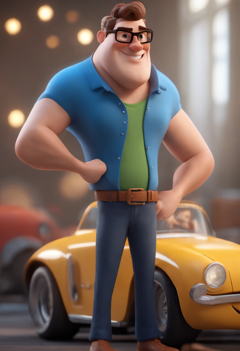 Cartoon character of a man with black glasses and a blue shirt, animation character, Caractere estilizado, animation style rendering, 3D estilizado, Arnold Maya render, 3 d render stylized, toon render keyshot, Personagem 3D, Personagem 3D, 3d rendering stylized, 3 d character render, personagem de desenho animado, Personagem de close up, Pose de personagem,  (Estilo Pixar) (master part:1.2) (Bokeh) (best quality) (pele detalhada) (textura detalhada) (8k) (argila) (Cinematic lighting) (foco nítido