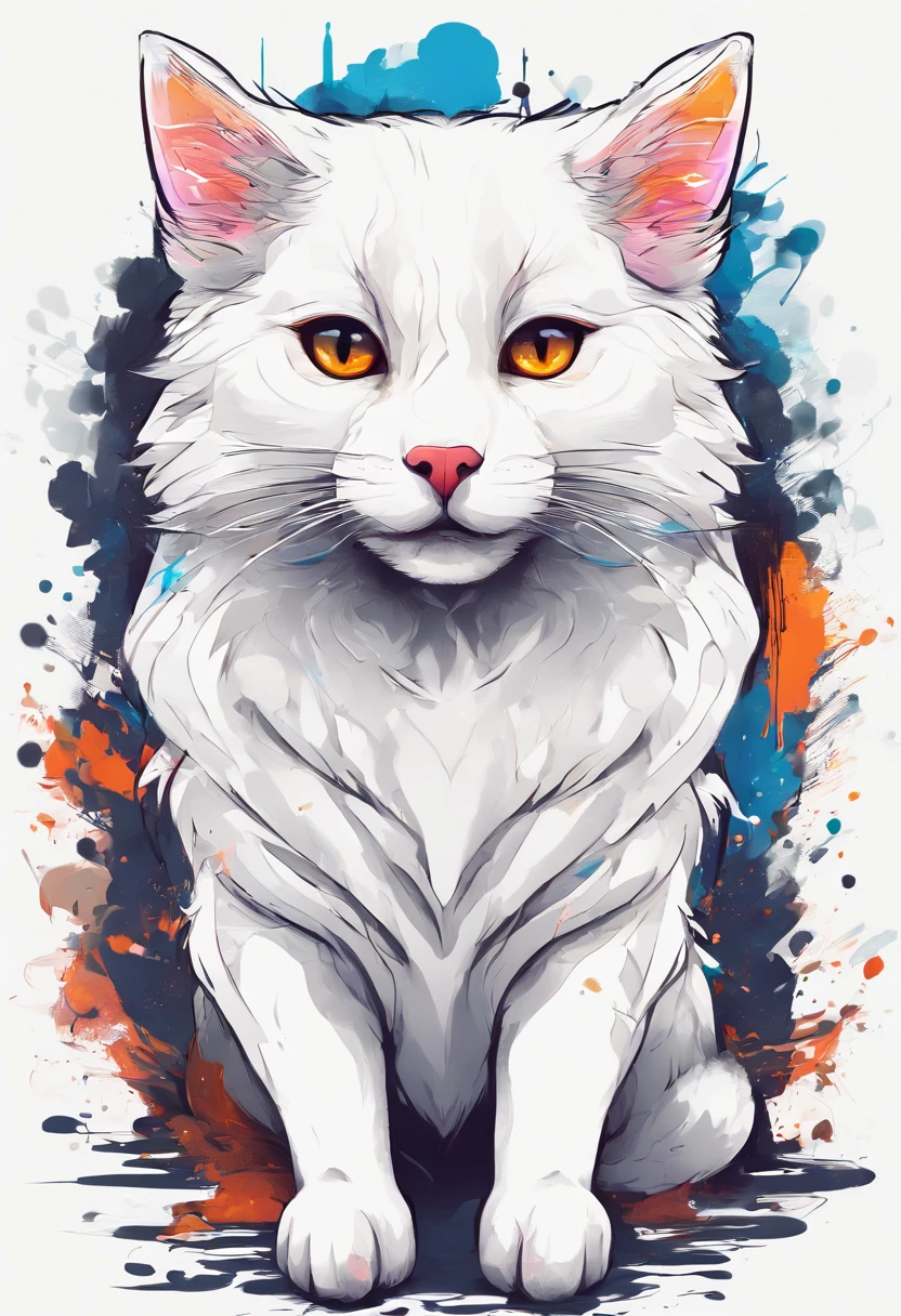 Splash Art, Shetland Shetland Shepherd Cat, ((White background)), Piercing eyes, epic instagram, art  stations, Color paint splash style, outlines, Ultra detailed intricately detailed , Illusion Engine, Fantastical, intricate detailes, Splash Screen, Complementary color scheme,