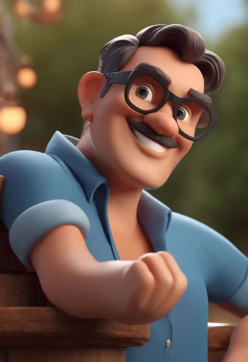 Cartoon character of a man with black glasses and a blue shirt, animation character, Caractere estilizado, animation style rendering, 3D estilizado, Arnold Maya render, 3 d render stylized, toon render keyshot, Personagem 3D, Personagem 3D, 3d rendering stylized, 3 d character render, personagem de desenho animado, Personagem de close up, Pose de personagem, (Estilo Pixar) (master part:1.2) (Bokeh) (best quality) (pele detalhada) (textura detalhada) (8k) (argila) (Cinematic lighting) (foco nítido
