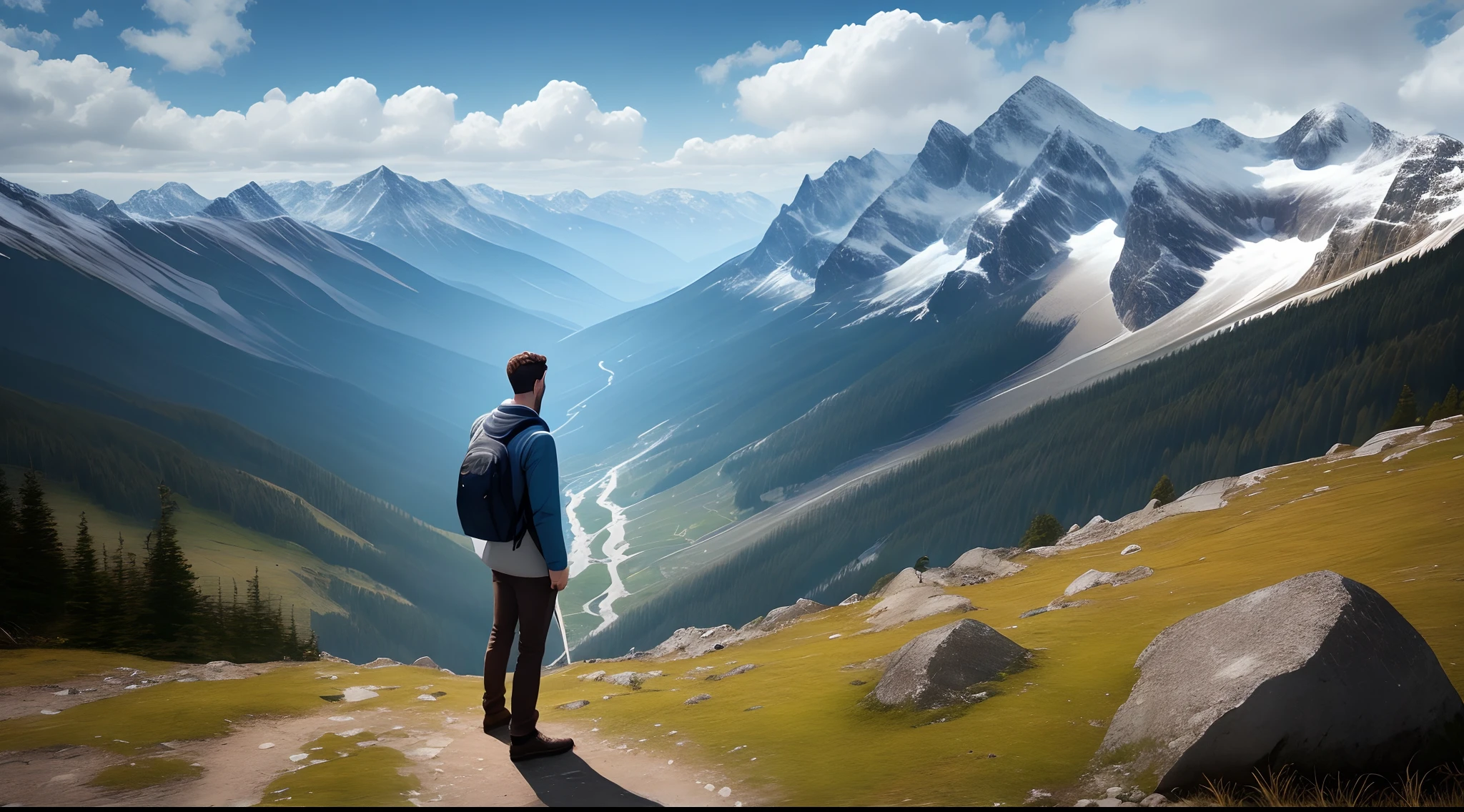 A man looking a moutain