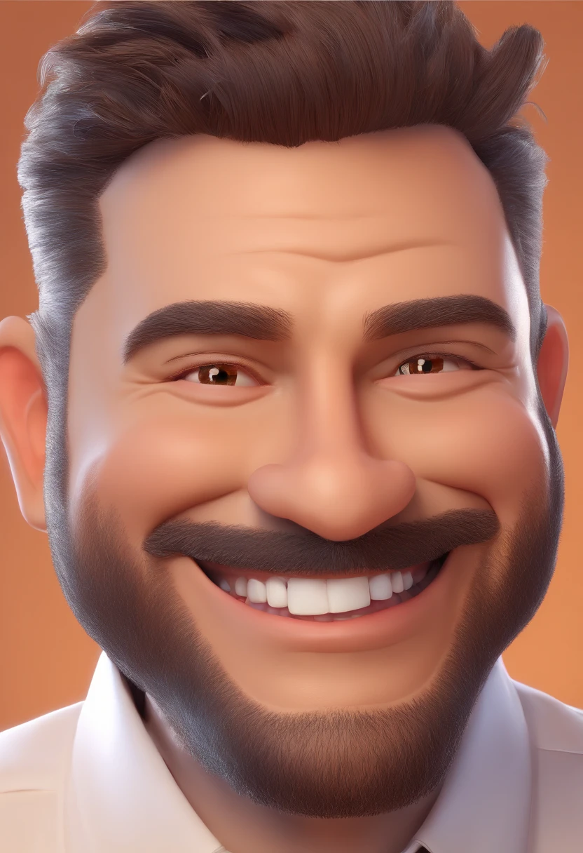 Smiling Man Illustration, sorriso insano, Homem de pele marrom com um sorriso gigante, happily smiling at the camera, sorriso atrevido, he's smiling, sorriso muito grande, Macho sorridente, foto de perfil headshot, rindo sorriso enorme, desenhando no estilo de Arte 3D, c4d, fundo de cor branco puro, estilo disney, estilo pixar render ilustracao Super Detalhe, 8k