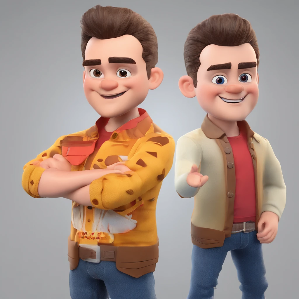 menino, barba baixa, Tuft hair combed back, rosto, Disney Pixar 3D desenhos animados, camisa preta e branco com listras na horizontal.