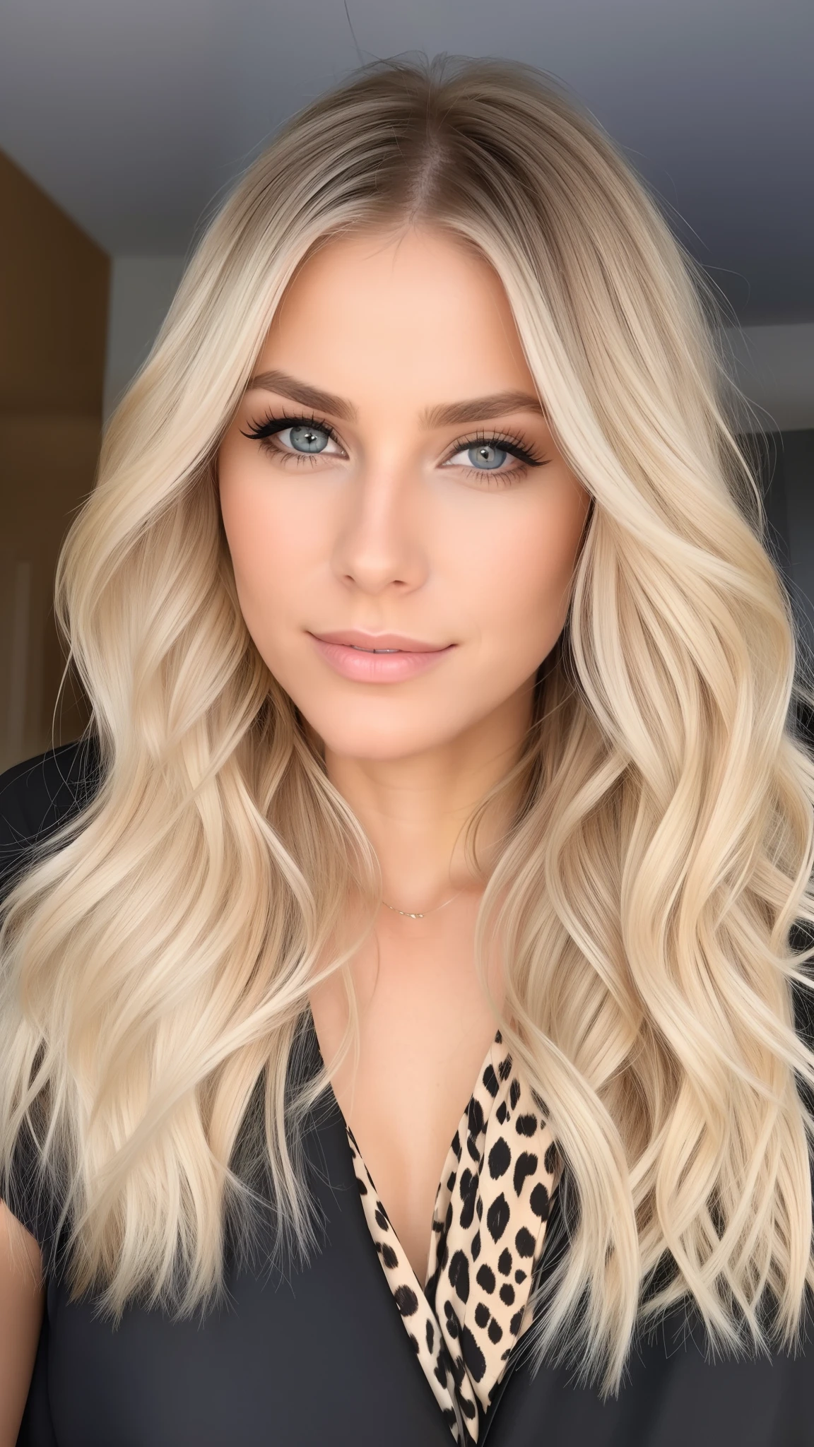 Une femme aux cheveux blonds et au haut noir pose pour une photo, longs cheveux blonds et grands yeux, cheveux blonds et grands yeux, Photo de profil, brune aux cheveux blonds teints, Photo professionnelle, long wavy blonde hair, close up of a blonde woman, longs cheveux blonds et grands yeux