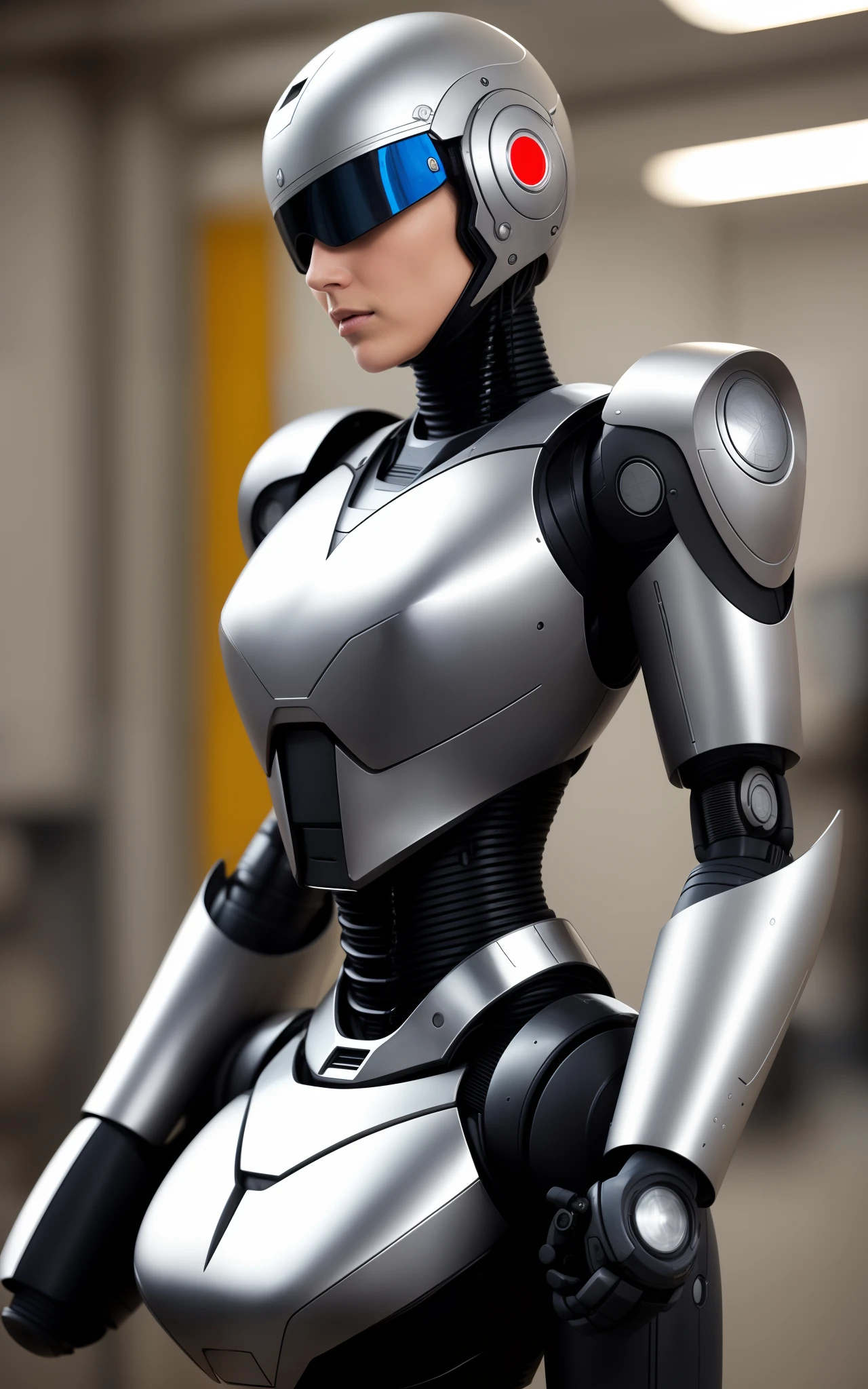 <lora:S_R:1>, realistic photo of a ROBOT, 1GIRL, NO HUMAN, CHROME, standing, (masterpiece:1.0), (best quality:1.0), beautiful, (intricate details), unity 8k wallpaper