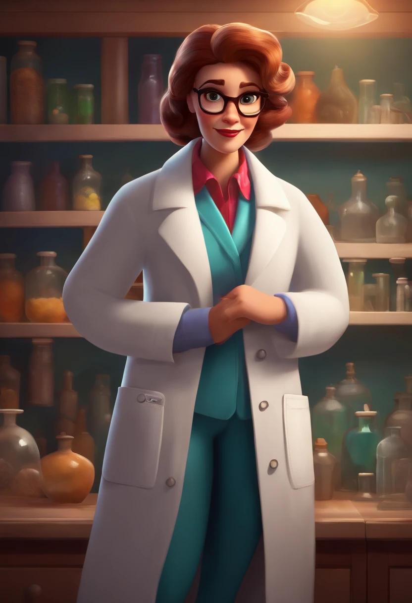 Create a pixar-style character inside a lab coat.