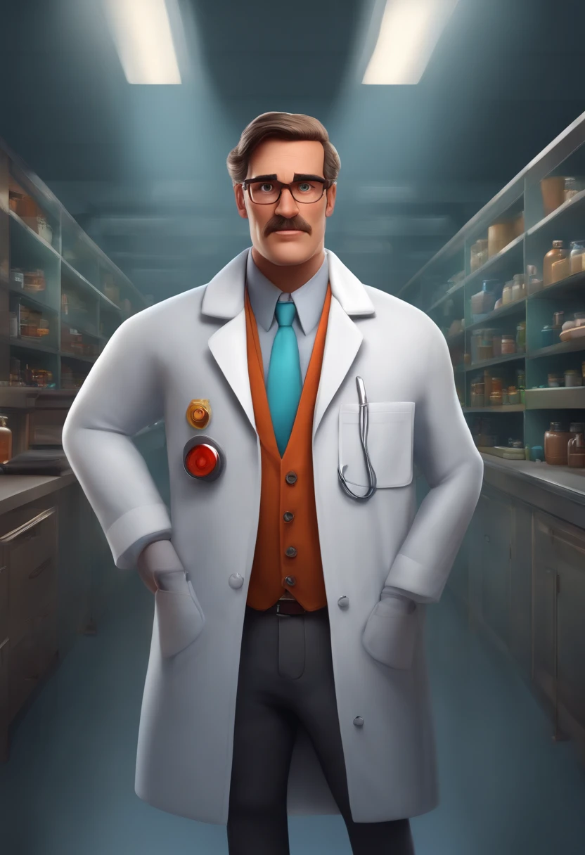 Create a pixar-style character inside a lab coat.