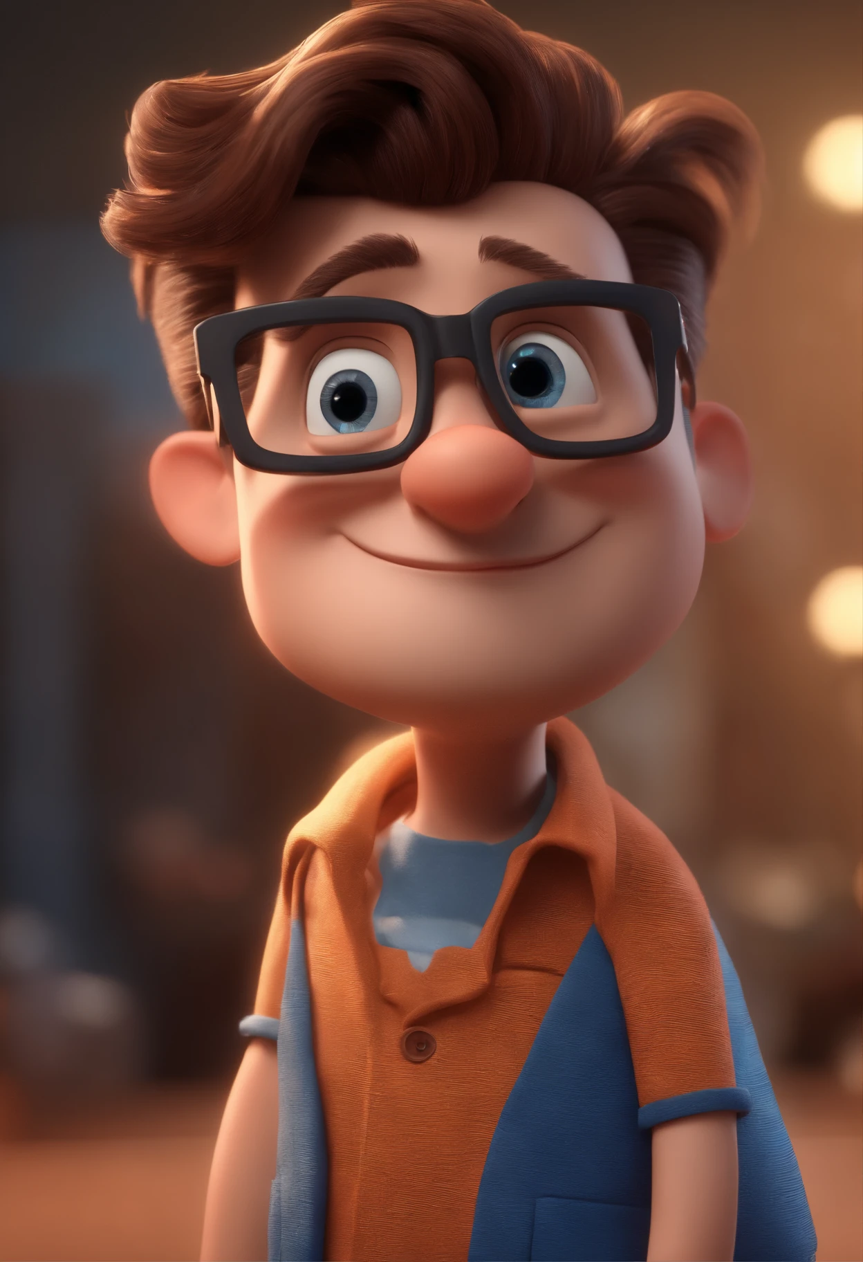 Cartoon character of a man with black glasses and a blue shirt, animation character, Caractere estilizado, animation style rendering, 3D estilizado, Arnold Maya render, 3 d render stylized, toon render keyshot, Personagem 3D, Personagem 3D, 3d rendering stylized, 3 d character render, personagem de desenho animado, Personagem de close up, Pose de personagem, (Estilo Pixar) (master part:1.2) (Bokeh) (best quality) (pele detalhada) (textura detalhada) (8k) (argila) (Cinematic lighting) (foco nítido