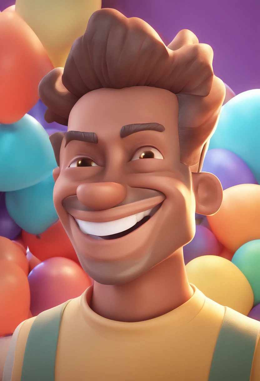 Smiling Man Illustration, sorriso insano, Homem de pele marrom com um sorriso gigante, happily smiling at the camera, sorriso atrevido, he's smiling, sorriso muito grande, Macho sorridente, foto de perfil headshot, rindo sorriso enorme, desenhando no estilo de Arte 3D, c4d, fundo de cor branco puro, estilo disney, estilo pixar render ilustracao Super Detalhe, 8k