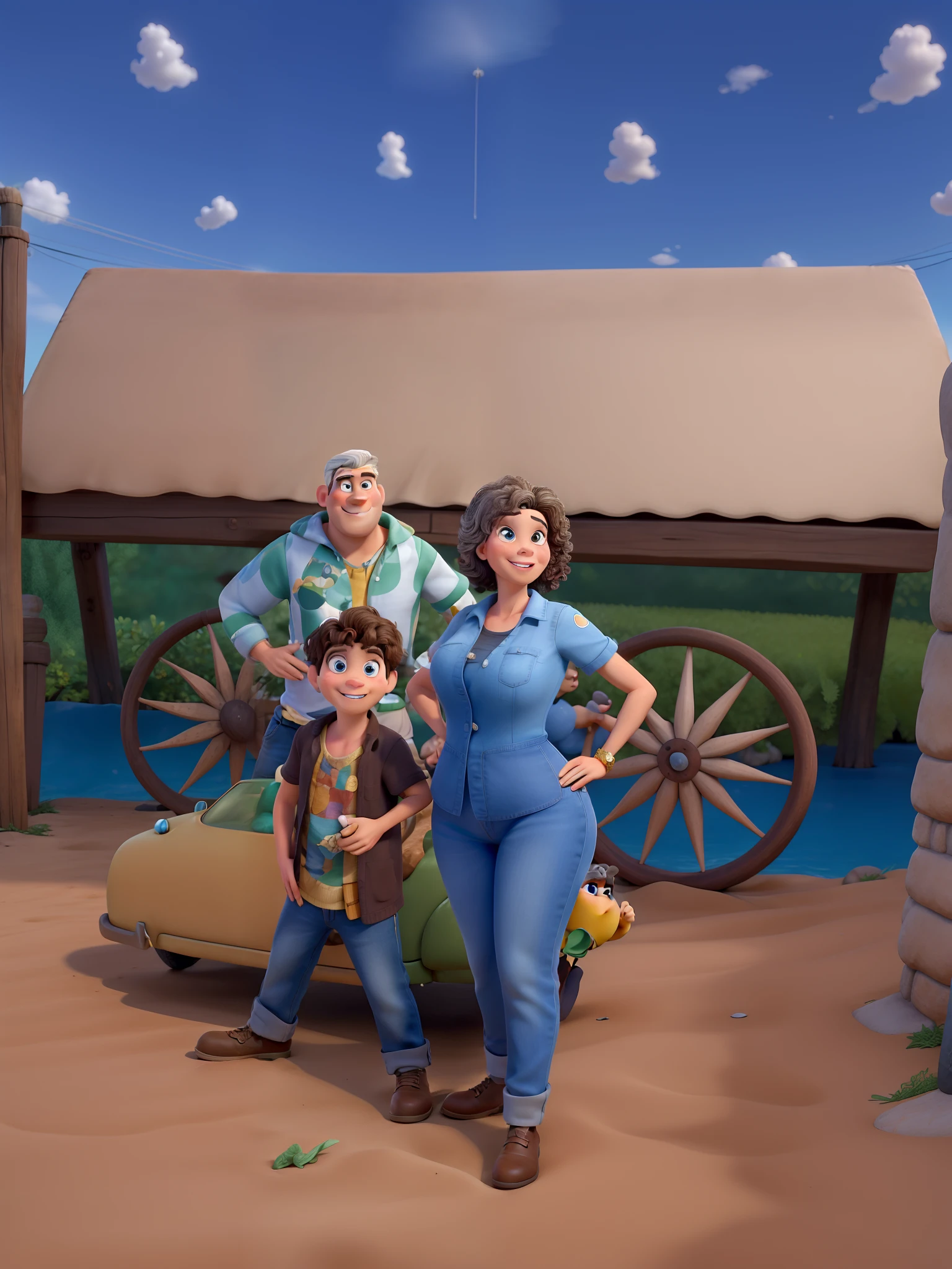 Obra-prima, de melhor qualidade, uma mulher com cabelos loiros com o filho no estilo Disney no mundo pixar