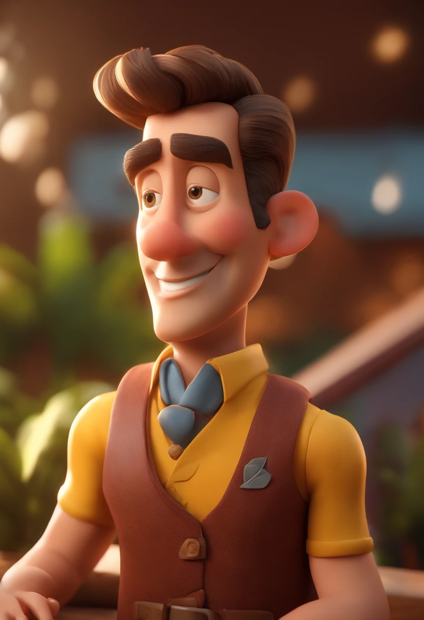 Personagem de desenho animado de um homem usando  uma camisa escrita grupo wal, um personagem animado, Caractere estilizado, animation style rendering, 3D estilizado, Arnold Maya render, 3 d render stylized, toon render keyshot, Personagem 3D, Personagem 3D, 3d rendering stylized, 3 d character render, personagem de desenho animado, Personagem de close up, Pose de personagem, (Estilo Pixar) (master part:1.2) (Bokeh) (best quality) (pele detalhada) (textura detalhada) (8k) (argila) (Cinematic lighting) (foco nítido，Senta e vaza a parte superior do corpo