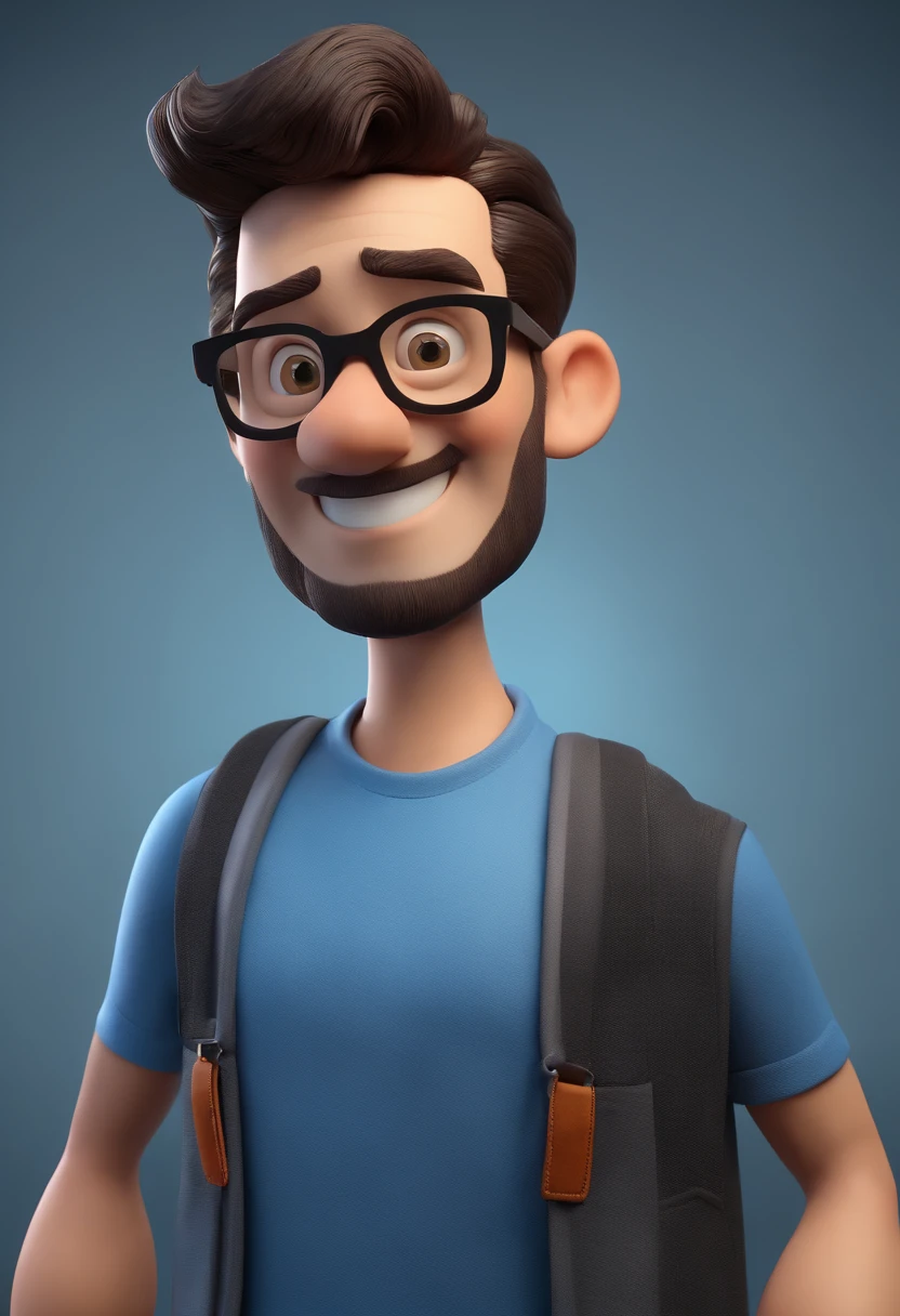 Cartoon character of a man wearing black glasses and a blue shirt, careca sem pelo no rosto um personagem animado, Caractere estilizado, animation style rendering, 3D estilizado, Arnold Maya render, 3 d render stylized, toon render keyshot, Personagem 3D, Personagem 3D, 3d rendering stylized, 3 d character render, personagem de desenho animado, Personagem de close up, Pose de personagem, (Estilo Pixar) (master part:1.2) (Bokeh) (best quality) (pele detalhada) (textura detalhada) (8k) (argila) (Cinematic lighting) (foco nítido,Senta e vaza a parte superior do corpo