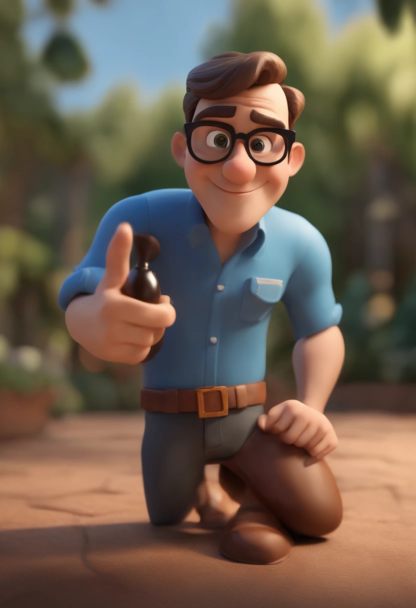 Cartoon character of a man wearing black glasses and a blue shirt, careca sem pelo no rosto um personagem animado, Caractere estilizado, animation style rendering, 3D estilizado, Arnold Maya render, 3 d render stylized, toon render keyshot, Personagem 3D, Personagem 3D, 3d rendering stylized, 3 d character render, personagem de desenho animado, Personagem de close up, Pose de personagem, (Estilo Pixar) (master part:1.2) (Bokeh) (best quality) (pele detalhada) (textura detalhada) (8k) (argila) (Cinematic lighting) (foco nítido,Senta e vaza a parte superior do corpo