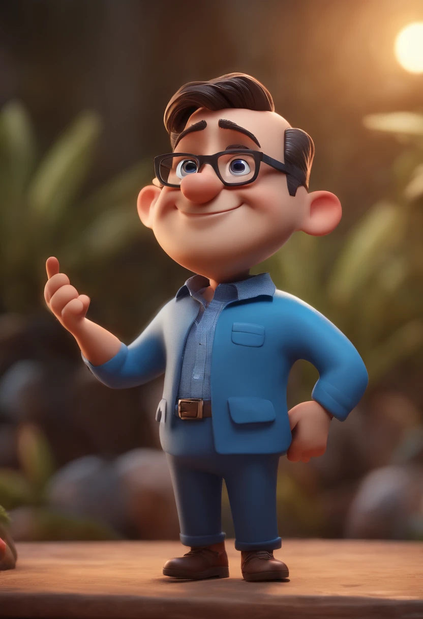 Cartoon character of a man with black glasses and a blue shirt, animation character, Caractere estilizado, animation style rendering, 3D estilizado, Arnold Maya render, 3 d render stylized, toon render keyshot, Personagem 3D, Personagem 3D, 3d rendering stylized, 3 d character render, personagem de desenho animado, Personagem de close up, Pose de personagem, (Estilo Pixar) (master part:1.2) (Bokeh) (best quality) (pele detalhada) (textura detalhada) (8k) (argila) (Cinematic lighting) (foco nítido