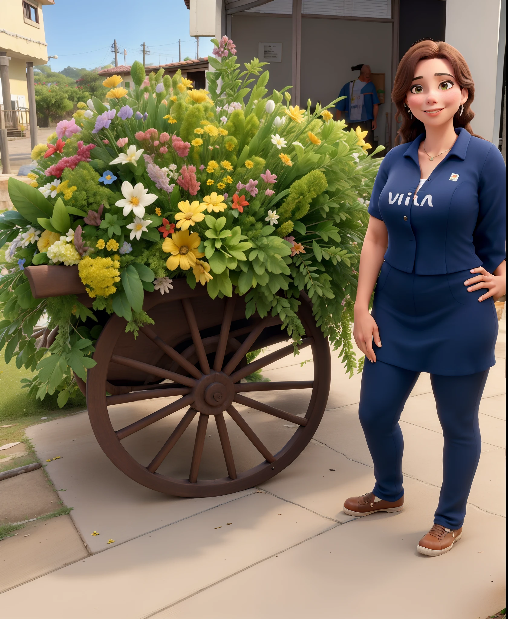 Obra-prima, de melhor qualidade, uma mulher jovem com vestido florido