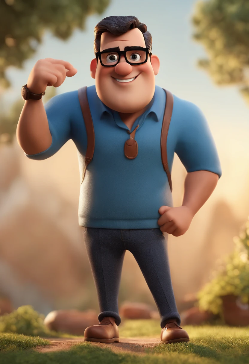 Cartoon character of a man with black glasses and a blue shirt, animation character, Caractere estilizado, animation style rendering, 3D estilizado, Arnold Maya render, 3 d render stylized, toon render keyshot, Personagem 3D, Personagem 3D, 3d rendering stylized, 3 d character render, personagem de desenho animado, Personagem de close up, Pose de personagem,  (Estilo Pixar) (master part:1.2) (Bokeh) (best quality) (pele detalhada) (textura detalhada) (8k) (argila) (Cinematic lighting) (foco nítido