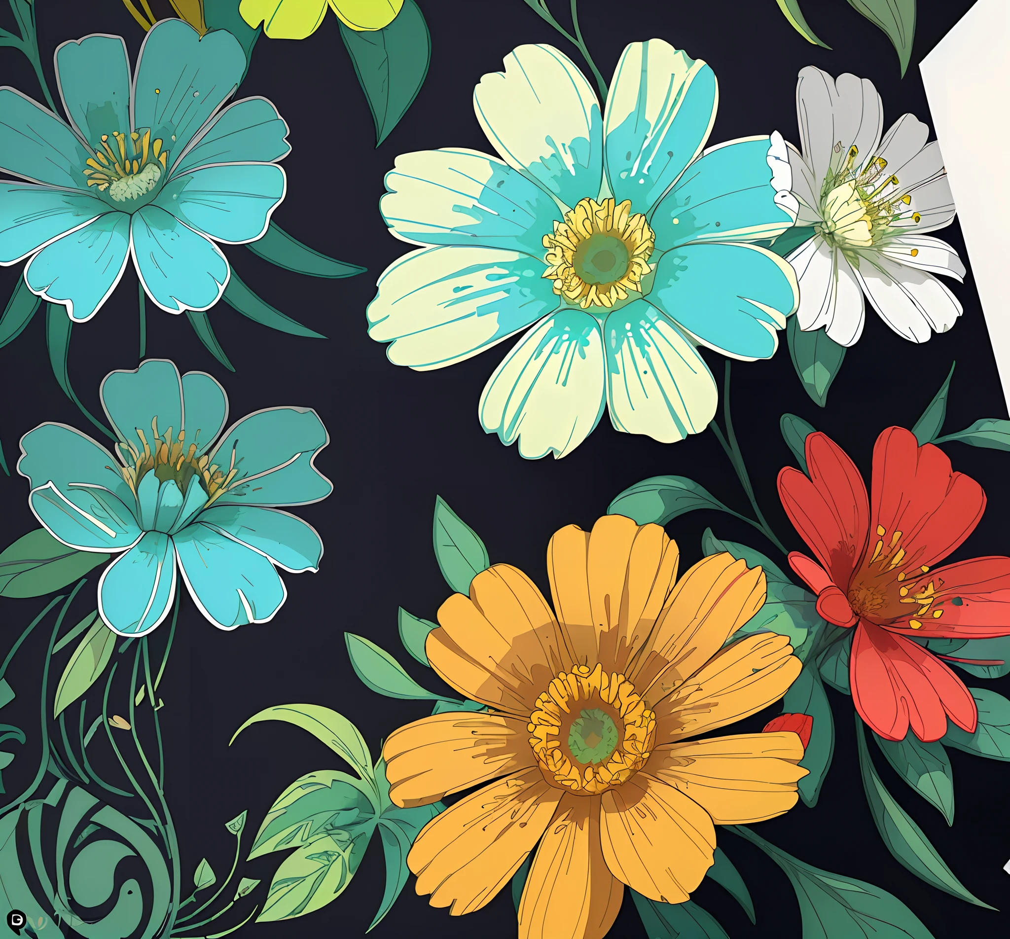 four square continuous,Clear lines,Floral illustration,Floral,Print illustrations,Graphic illustration,Colorful flowers,Four-channel continuous mode,Graphic design,Ultra-clear