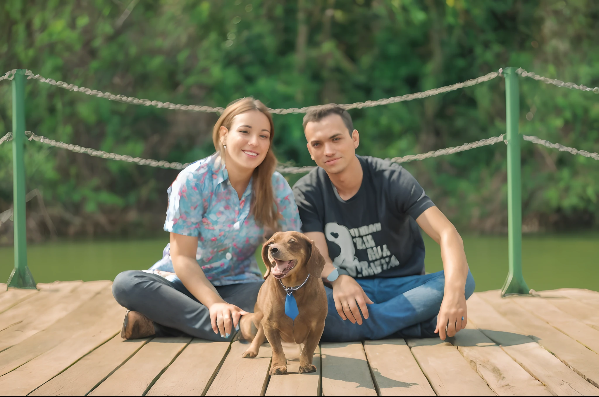 There are two people sitting on a dock with a dog, Malika Favre, Directed by: Samuel Silva, adulto, belos arredores, Directed by: Judith Gutierrez, Directed by: Felipe Seade, enfeitado, pet animal, Pets, family portrait, crisp detail, Nick Silva, full protrait, Directed by: Luis Miranda, um retrato, por Aya Goda, mid portrait, foto de marketing, imagem retrato