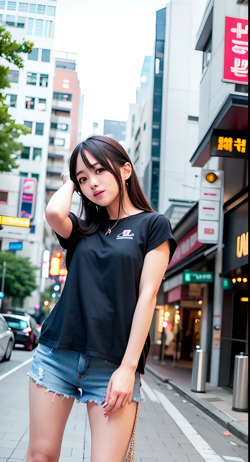 There was a woman standing on the sidewalk with her hands raised, Anime Thai girl, trending at cgstation, Attractive pose, 8k selfie photograph, dilraba dilmurat, wave a hand at the camera, trending on cgstation, pretty face with arms and legs, Korean girl, 8K Artgerm bokeh, Chinese girl, satisfied pose, Casual pose
