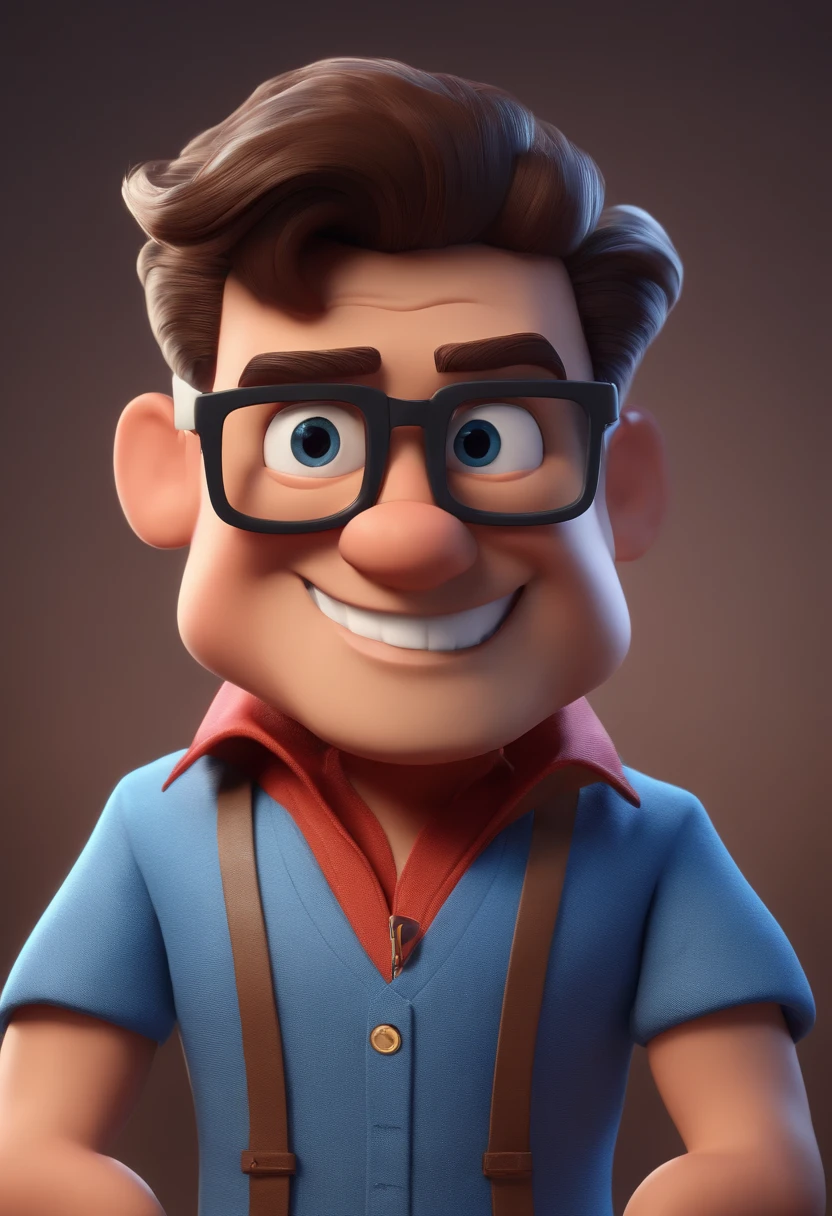 Cartoon character of a man with black glasses and a blue shirt, animation character, Caractere estilizado, animation style rendering, 3D estilizado, Arnold Maya render, 3 d render stylized, toon render keyshot, Personagem 3D, Personagem 3D, 3d rendering stylized, 3 d character render, personagem de desenho animado, Personagem de close up, Pose de personagem, (Estilo Pixar) (master part:1.2) (Bokeh) (best quality) (pele detalhada) (textura detalhada) (8k) (argila) (Cinematic lighting) (foco nítido
