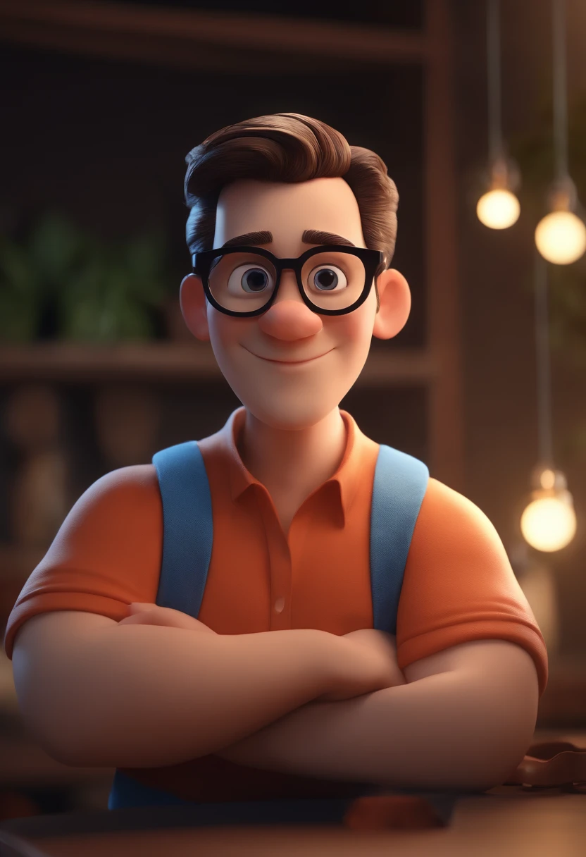 Cartoon character of a man with black glasses and a blue shirt, animation character, Caractere estilizado, animation style rendering, 3D estilizado, Arnold Maya render, 3 d render stylized, toon render keyshot, Personagem 3D, Personagem 3D, 3d rendering stylized, 3 d character render, personagem de desenho animado, Personagem de close up, Pose de personagem, (Estilo Pixar) (master part:1.2) (Bokeh) (best quality) (pele detalhada) (textura detalhada) (8k) (argila) (Cinematic lighting) (foco nítido
