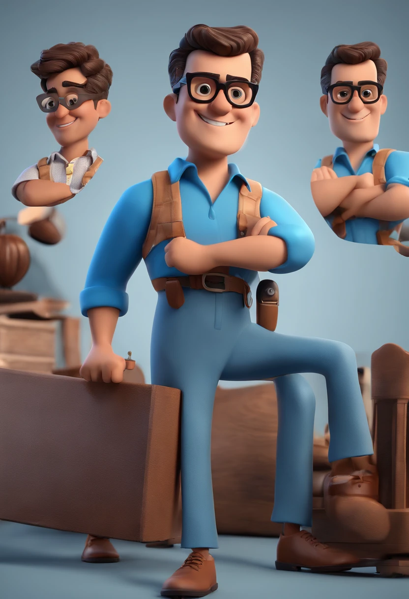 Cartoon character of a man with black glasses and a blue shirt, animation character, Caractere estilizado, animation style rendering, 3D estilizado, Arnold Maya render, 3 d render stylized, toon render keyshot, Personagem 3D, Personagem 3D, 3d rendering stylized, 3 d character render, personagem de desenho animado, Personagem de close up, Pose de personagem,  (Estilo Pixar) (master part:1.2) (Bokeh) (best quality) (pele detalhada) (textura detalhada) (8k) (argila) (Cinematic lighting) (foco nítido