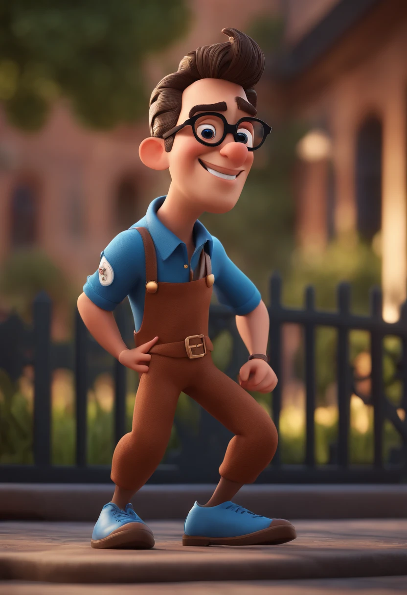 Cartoon character of a man with black glasses and a blue shirt, animation character, Caractere estilizado, animation style rendering, 3D estilizado, Arnold Maya render, 3 d render stylized, toon render keyshot, Personagem 3D, Personagem 3D, 3d rendering stylized, 3 d character render, personagem de desenho animado, Personagem de close up, Pose de personagem, (Estilo Pixar) (master part:1.2) (Bokeh) (best quality) (pele detalhada) (textura detalhada) (8k) (argila) (Cinematic lighting) (foco nítido